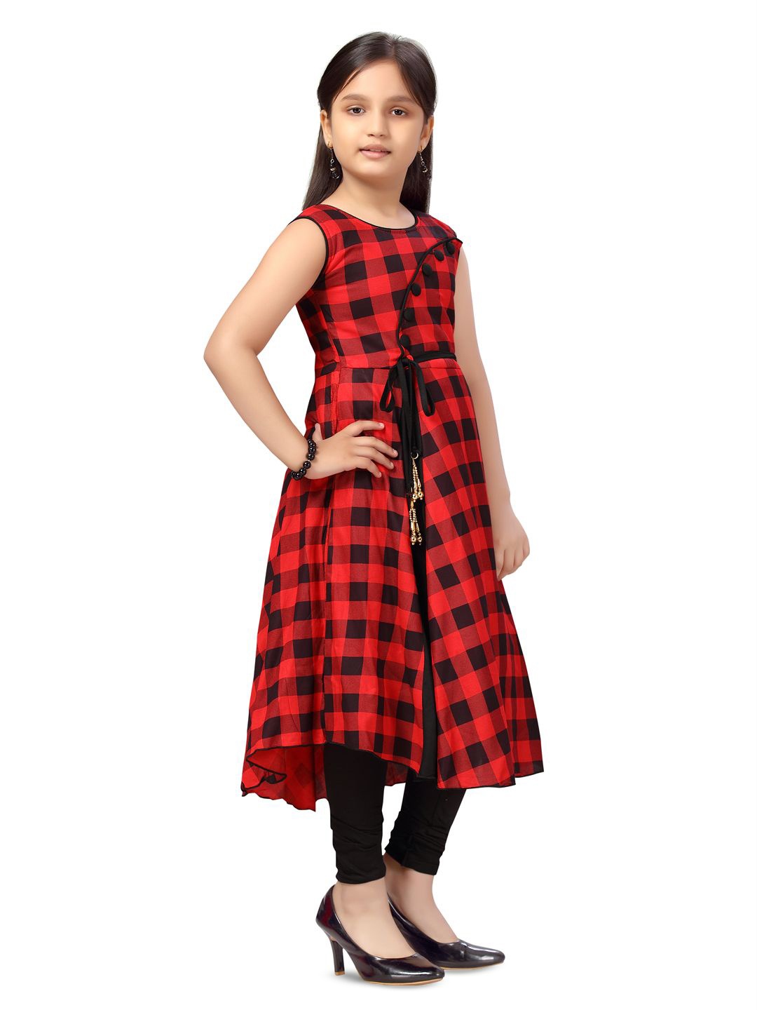 

BAESD Checked A-Line Kurta With Leggings, Red