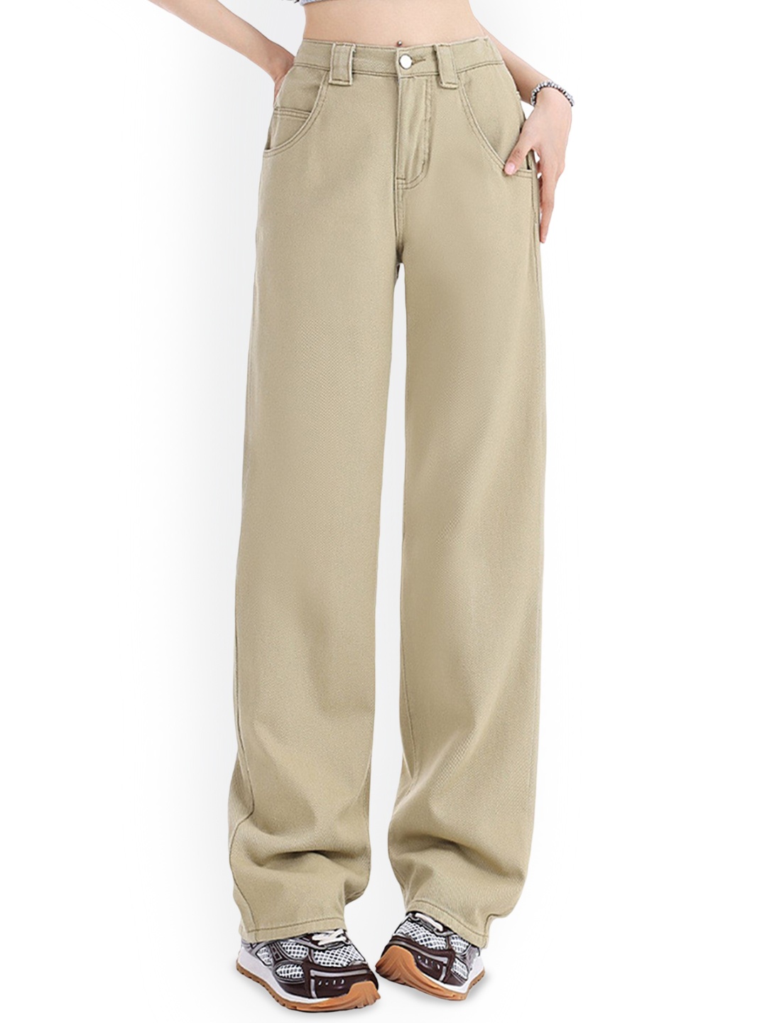 

LULU & SKY Women Wide Leg High-Rise Jeans, Khaki