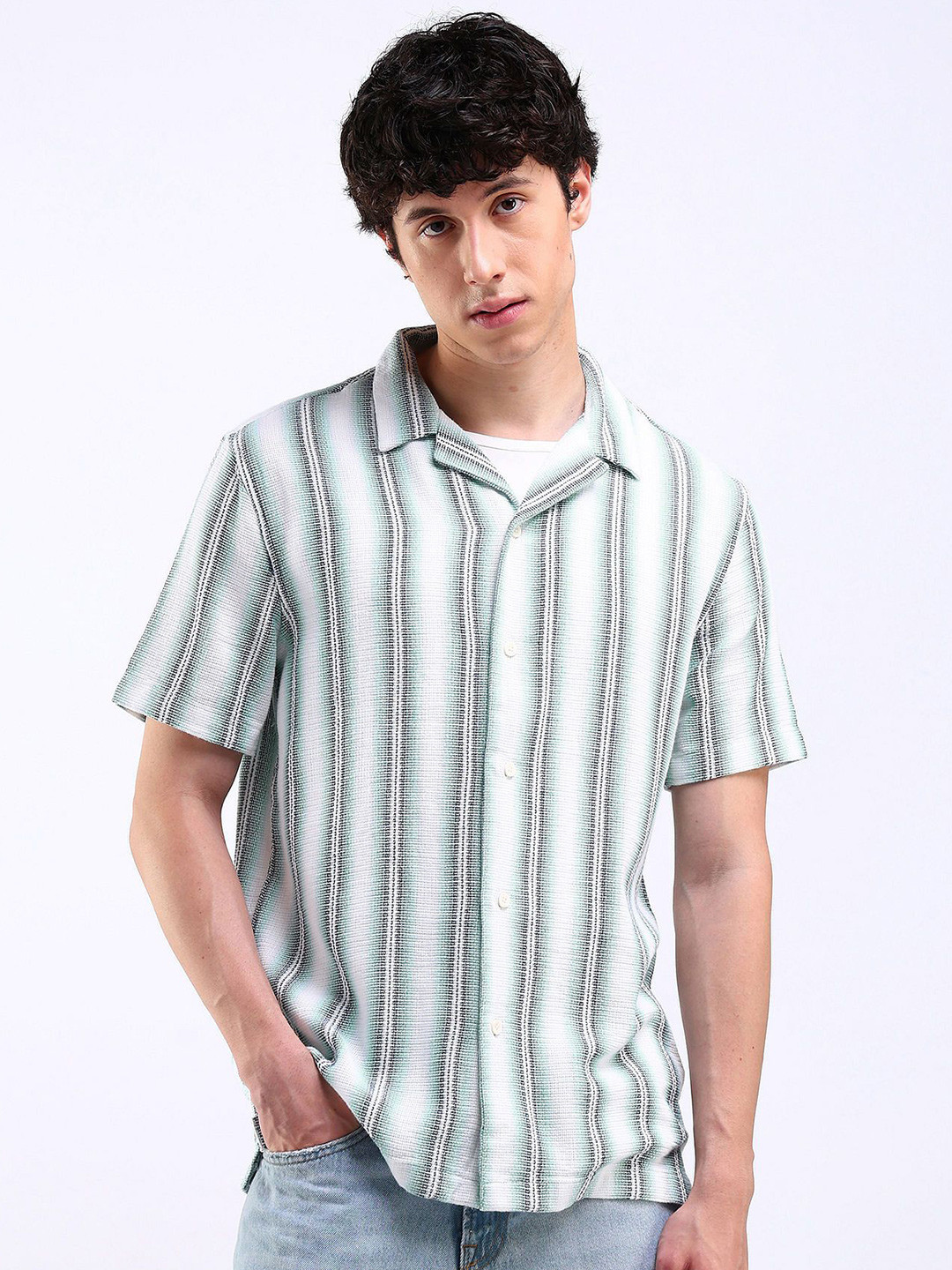 

Flying Machine Men Opaque Striped Casual Shirt, Blue