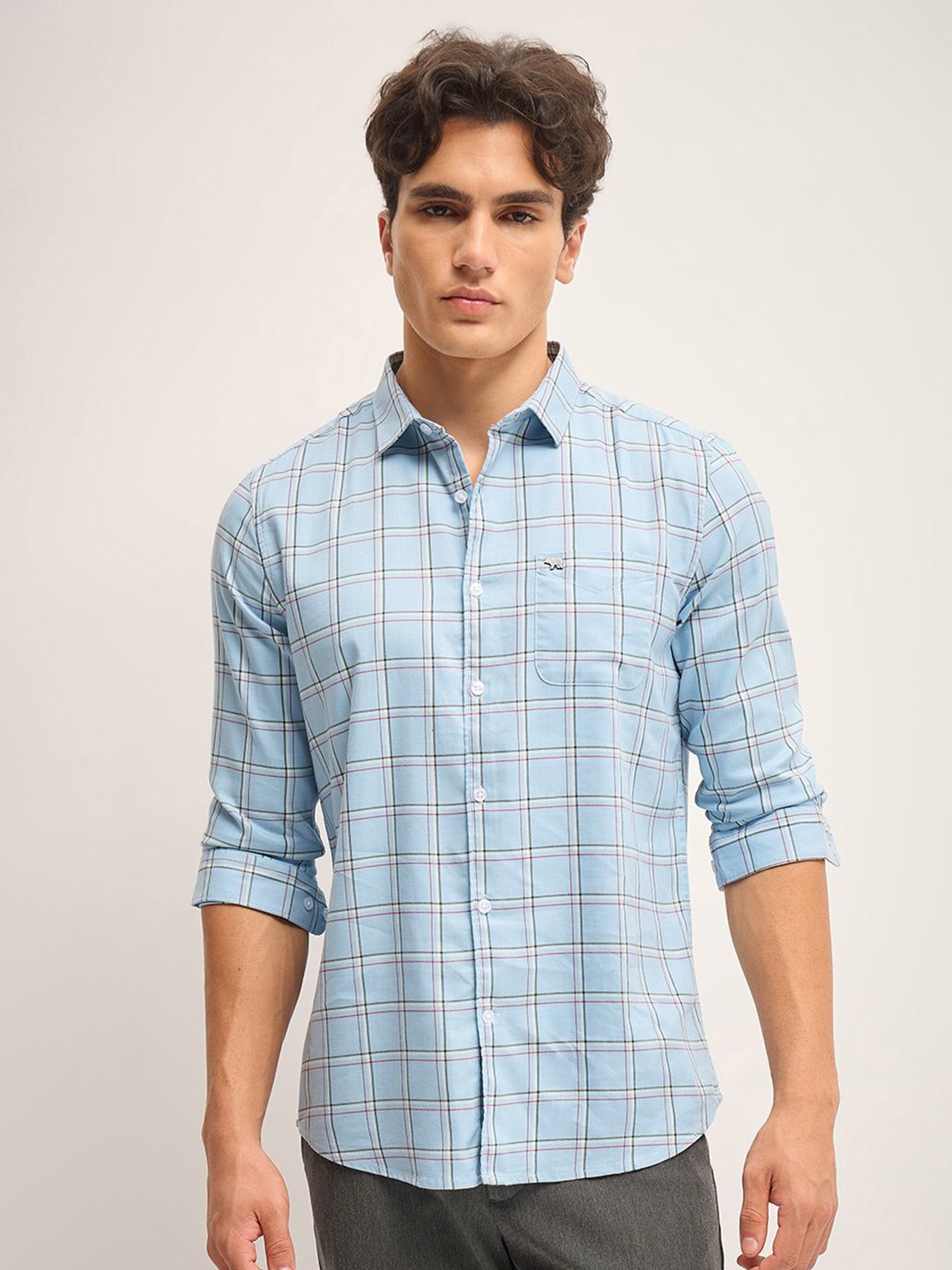 

THE BEAR HOUSE Men Slim Fit Tartan Checks Casual Shirt, Blue