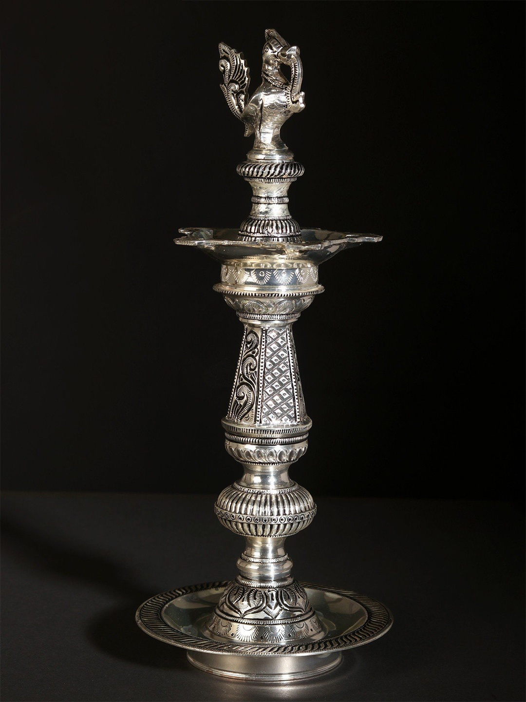 

Exotic India 14" Silver Plating Peacock Lamp (Annam Lamp)