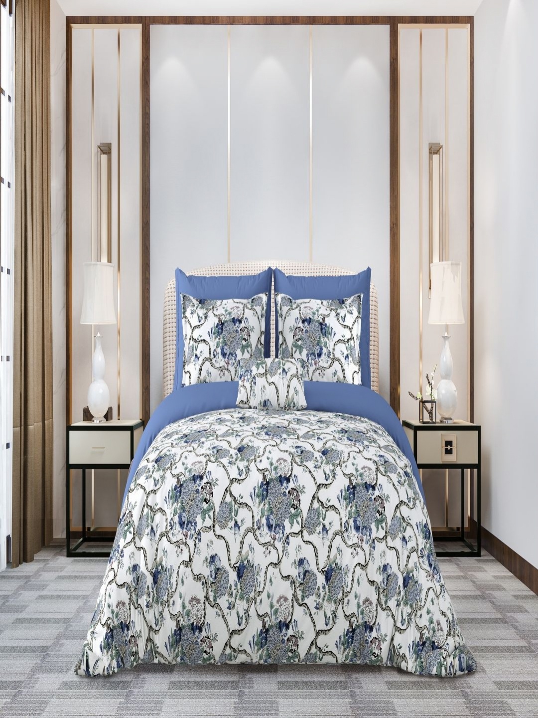 

Qfab Blue 300 TC King Bedsheet with 2 Pillow Covers
