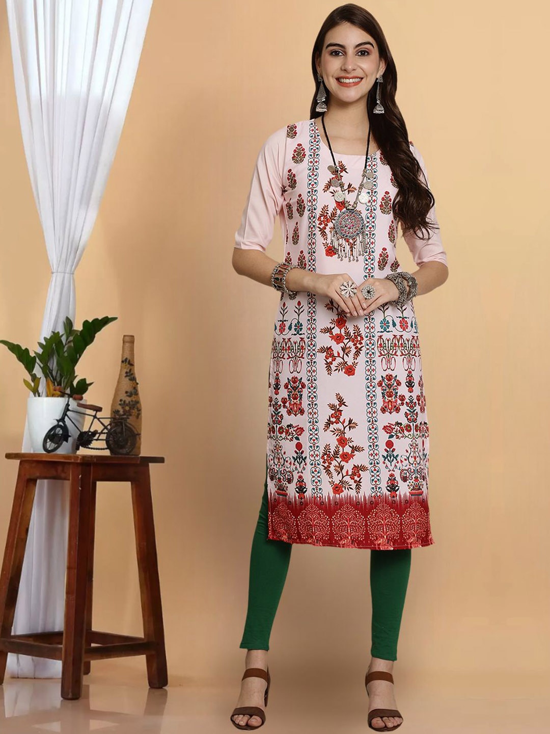 

7Threads Women Thread Work Floral Crepe Kurta, Multi