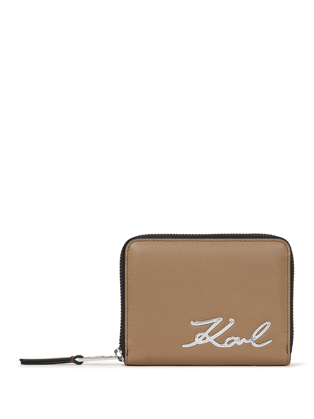 

Karl Lagerfeld Women Typography Leather Zip Around Wallet, Brown