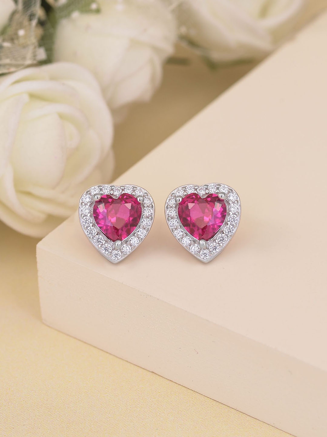 

Ornate Jewels 925 Sterling Silver Red Ruby Classic Halo Stud Earrings