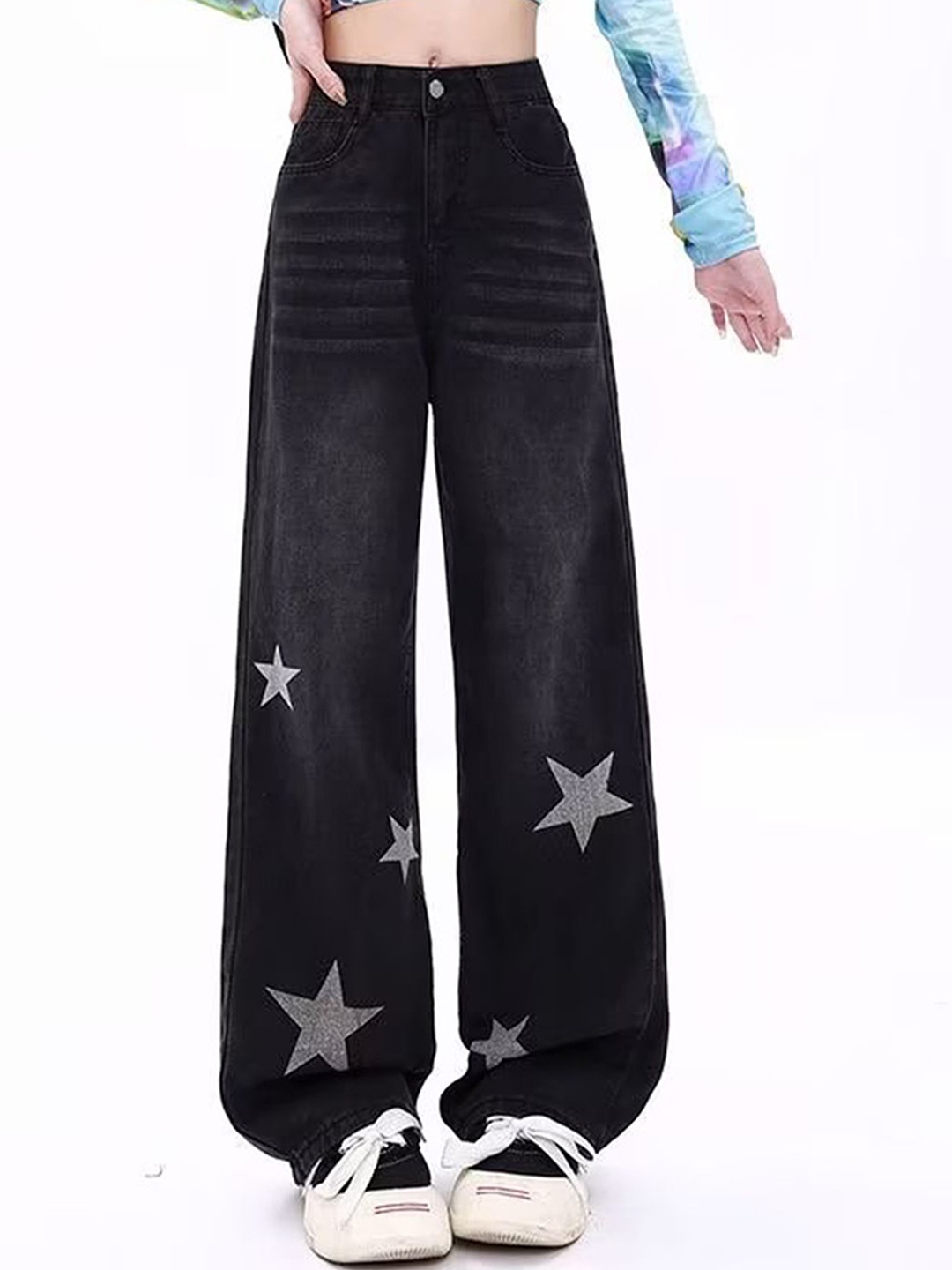 

LULU & SKY Women Wide Leg High-Rise Light Fade Jeans, Grey