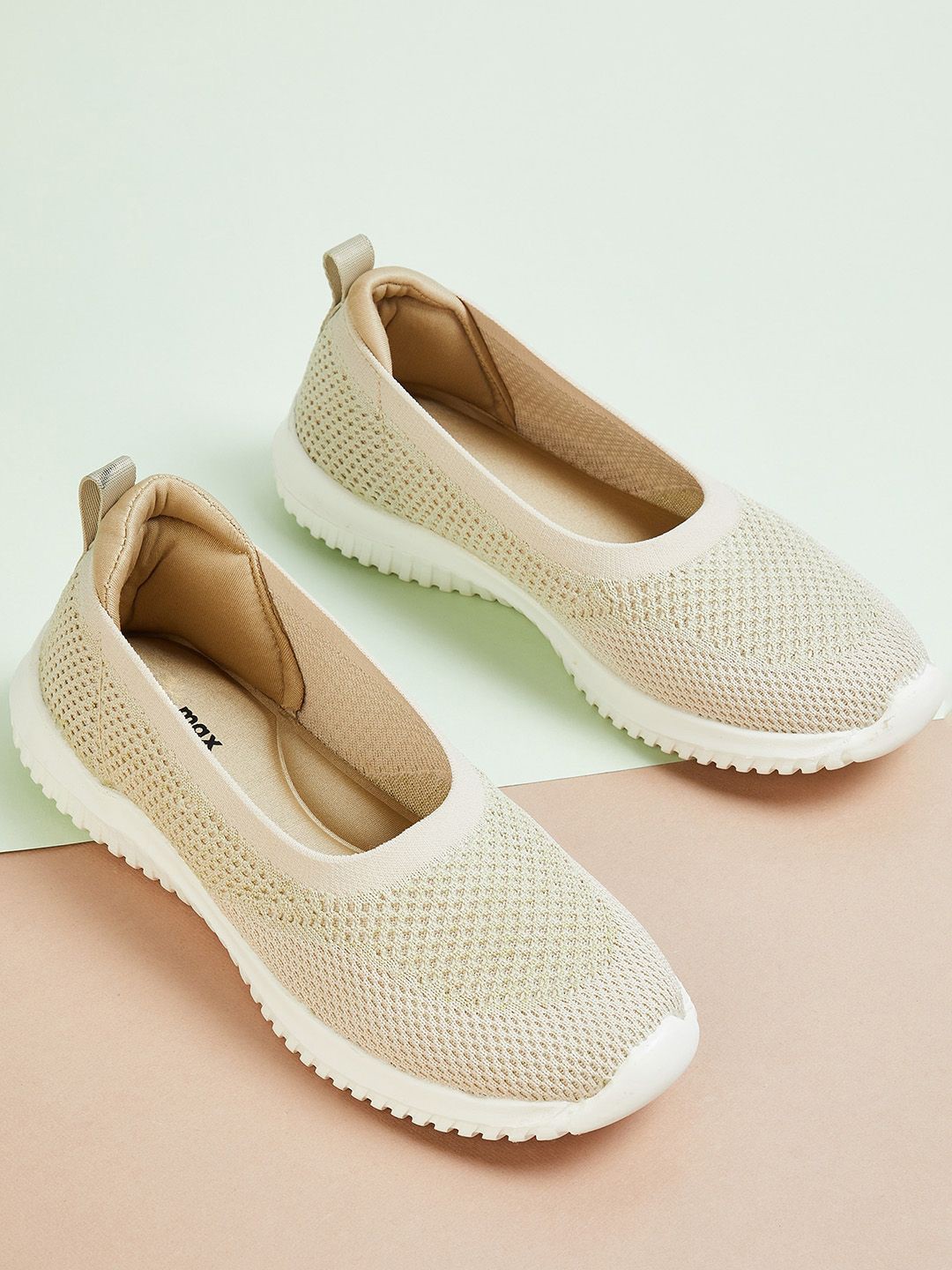 

max Women Woven Design PU Slip-On Sneakers, Beige