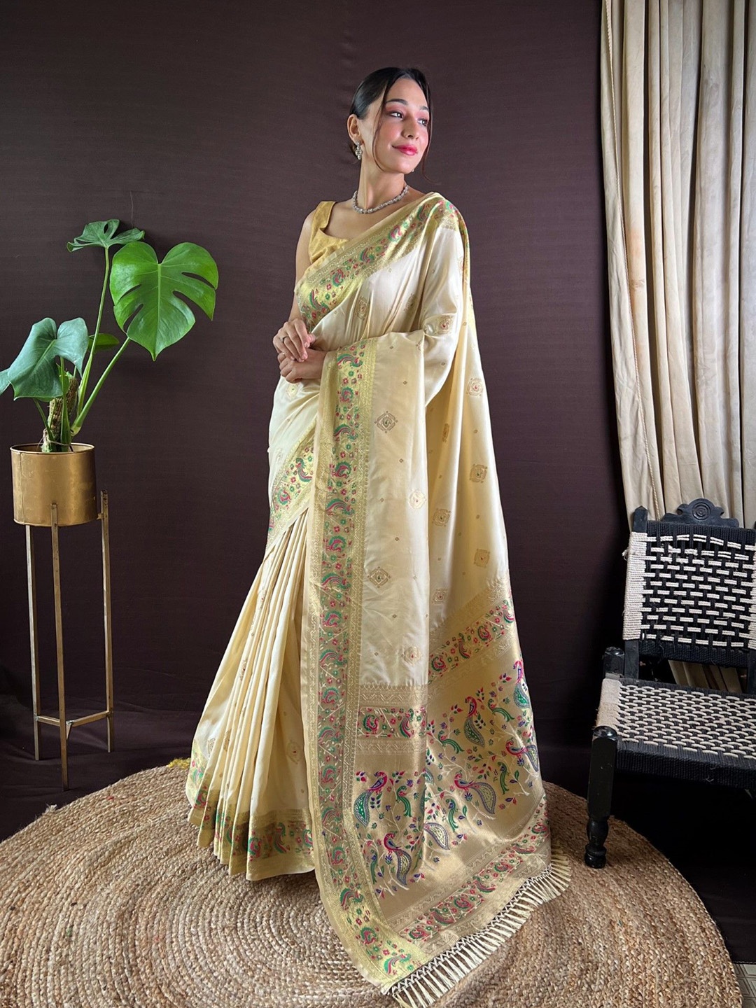 

Mitera Woven Design Zari Paithani Saree, Beige
