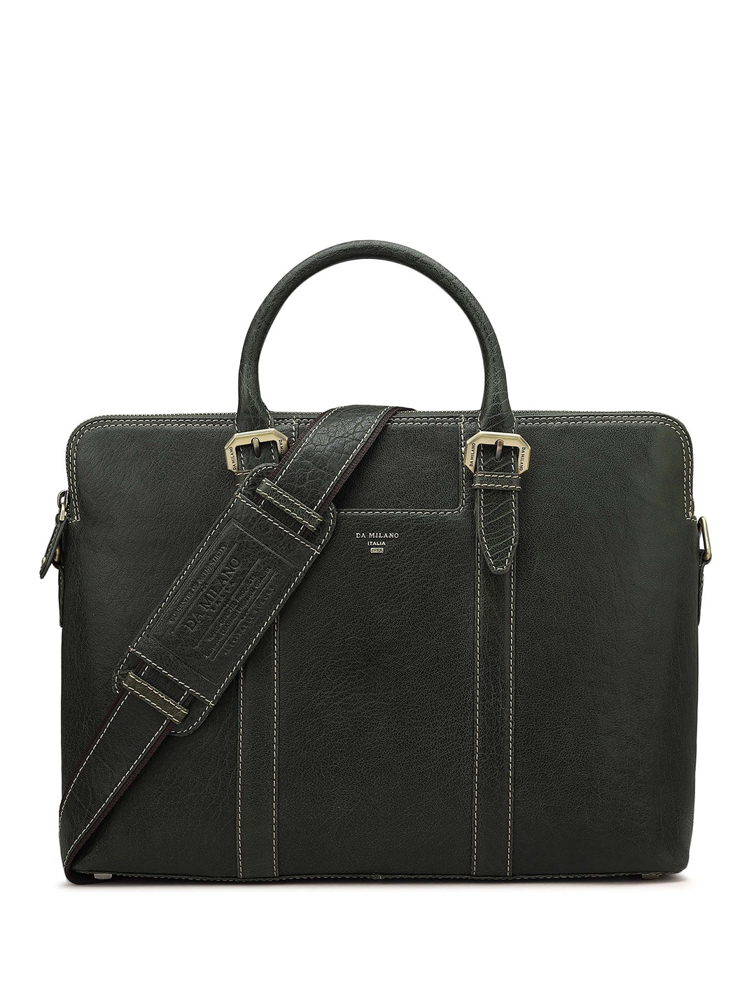 

Da Milano Unisex Textured Leather Laptop Bag, Green