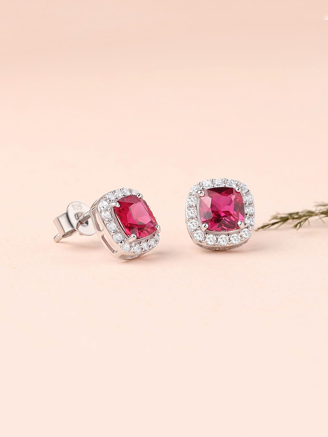 

Ornate Jewels 925 Sterling Silver Red Ruby Classic Halo Stud Earrings