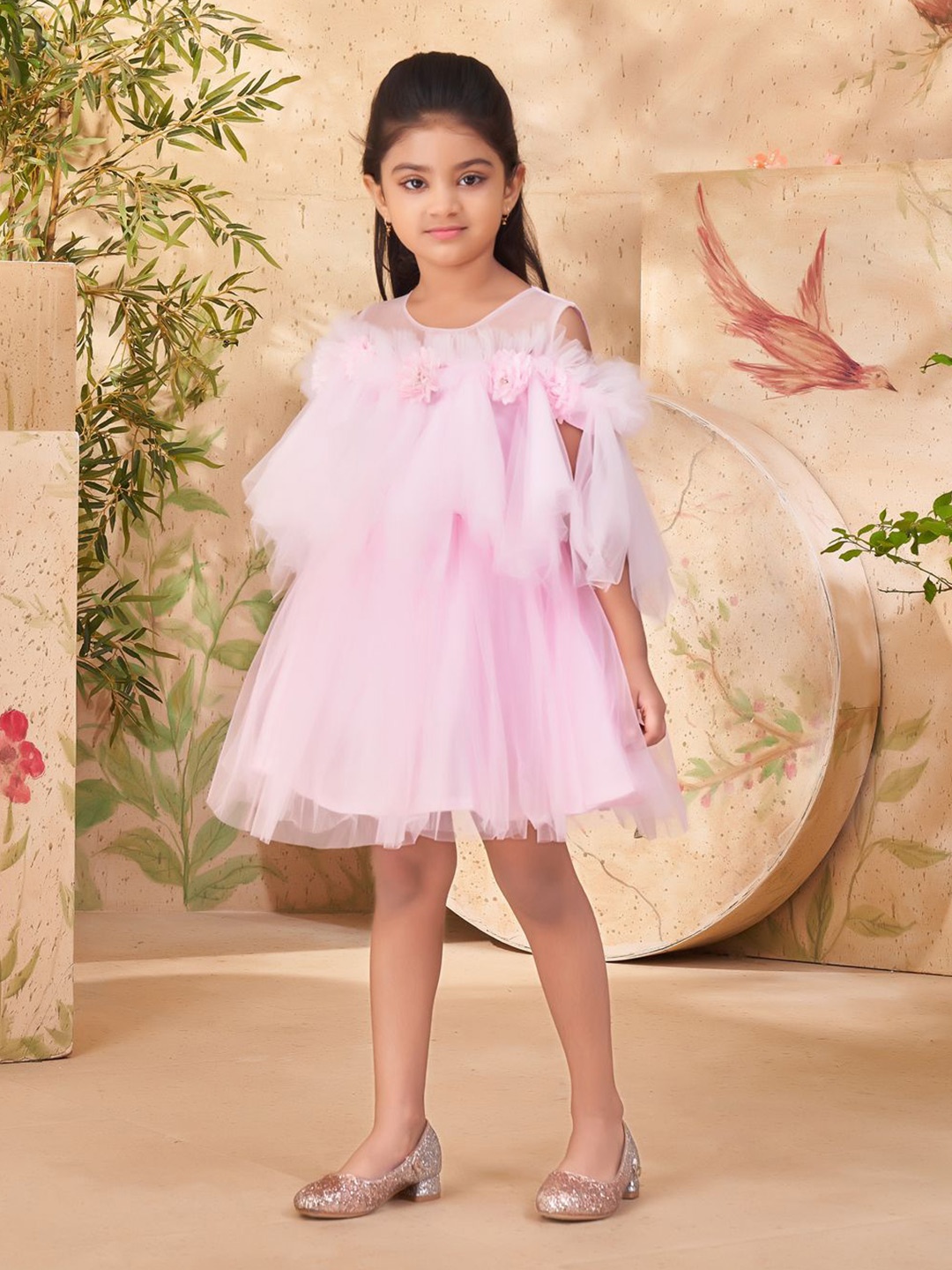 

BAESD Floral Net A-Line Dress, Pink