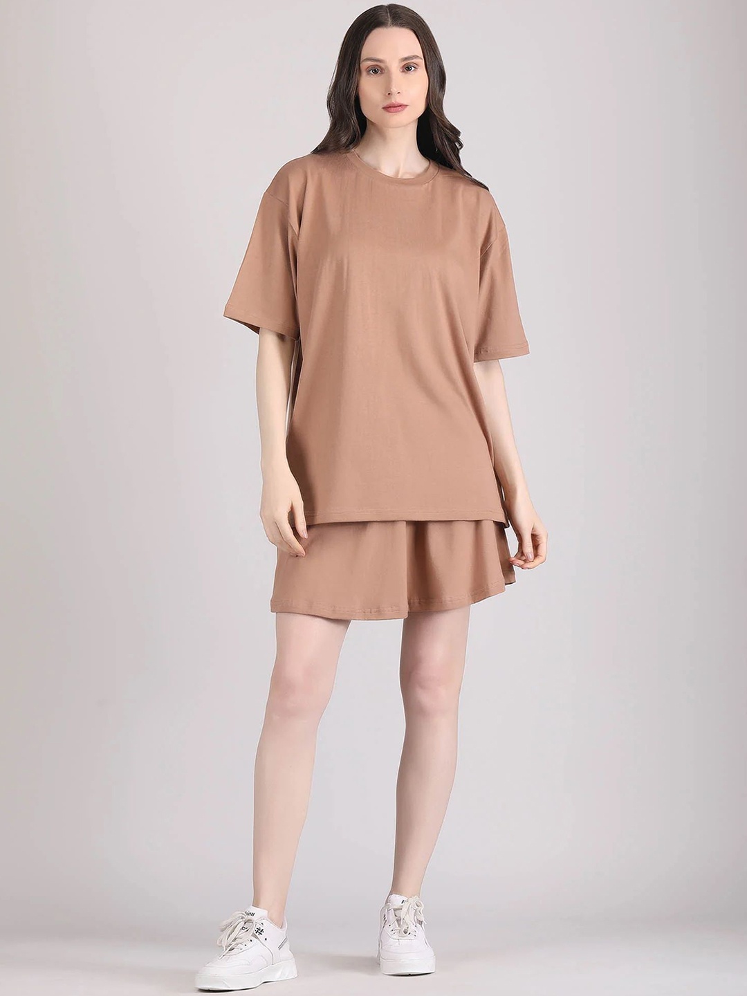 

Raxedo Cotton T-Shirt & Mini Skirt Co-ords, Brown