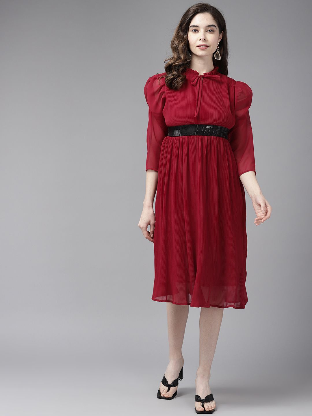 

BAESD Georgette Fit & Flare Midi Dress, Maroon