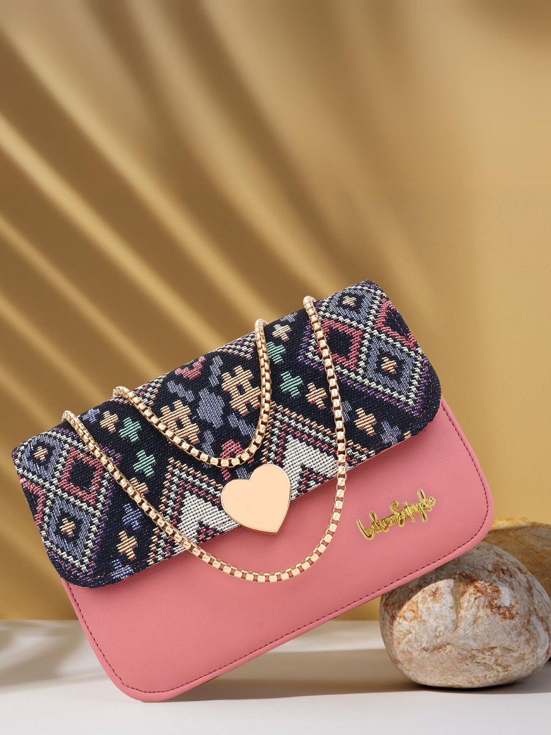 

LIKE STYLE Embellished Structured Sling Bag, Pink