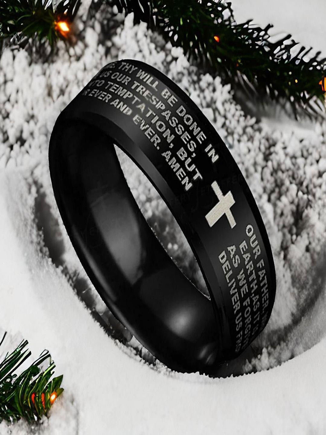 

UNIVERSITY TRENDZ Men Jesus Cross Christian Scripture Cross Ring, Silver
