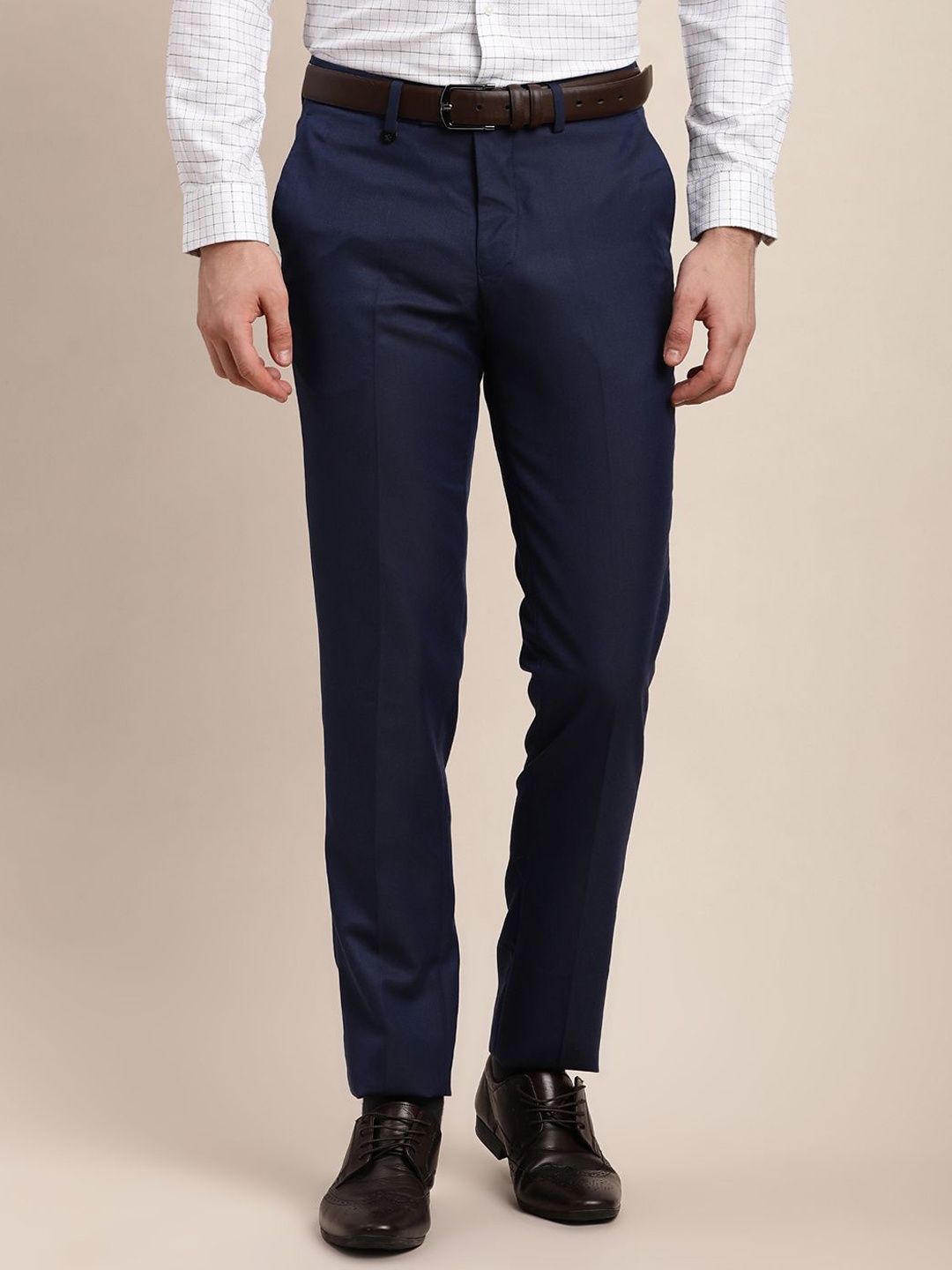 

Turtle Solid Men Tailored Slim Fit Trousers, Blue