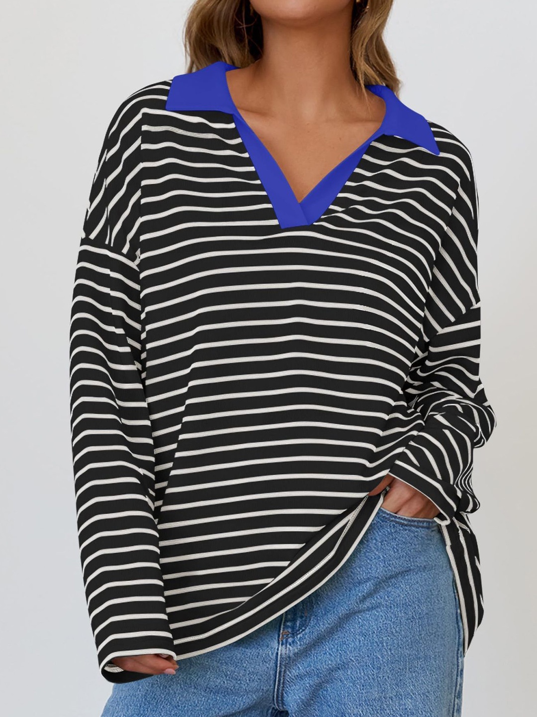 

StyleCast x Revolte Women Striped Sweatshirt, Black
