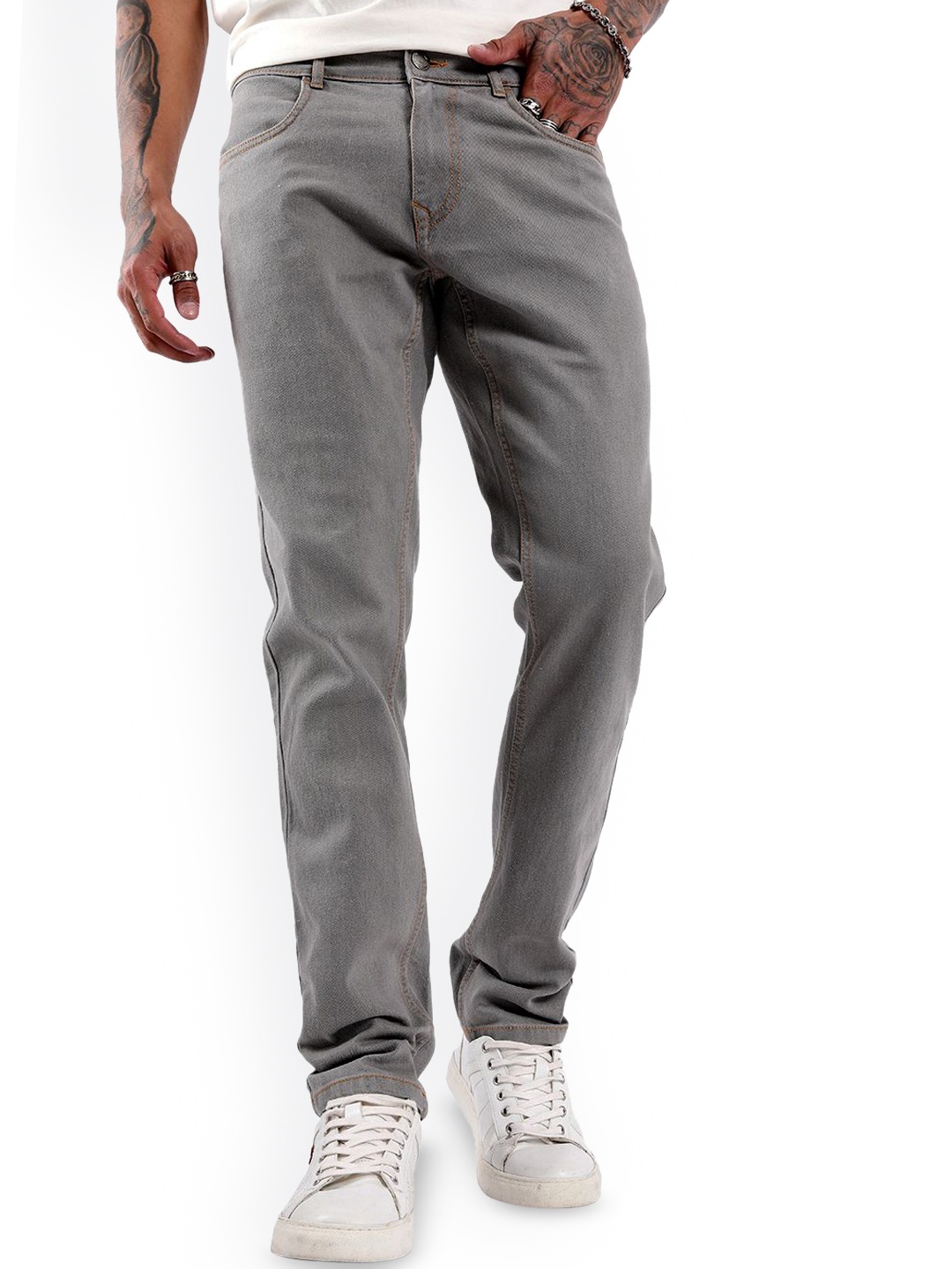 

WROGN Men Comfort Slim Fit Mid-Rise Jeans, Grey