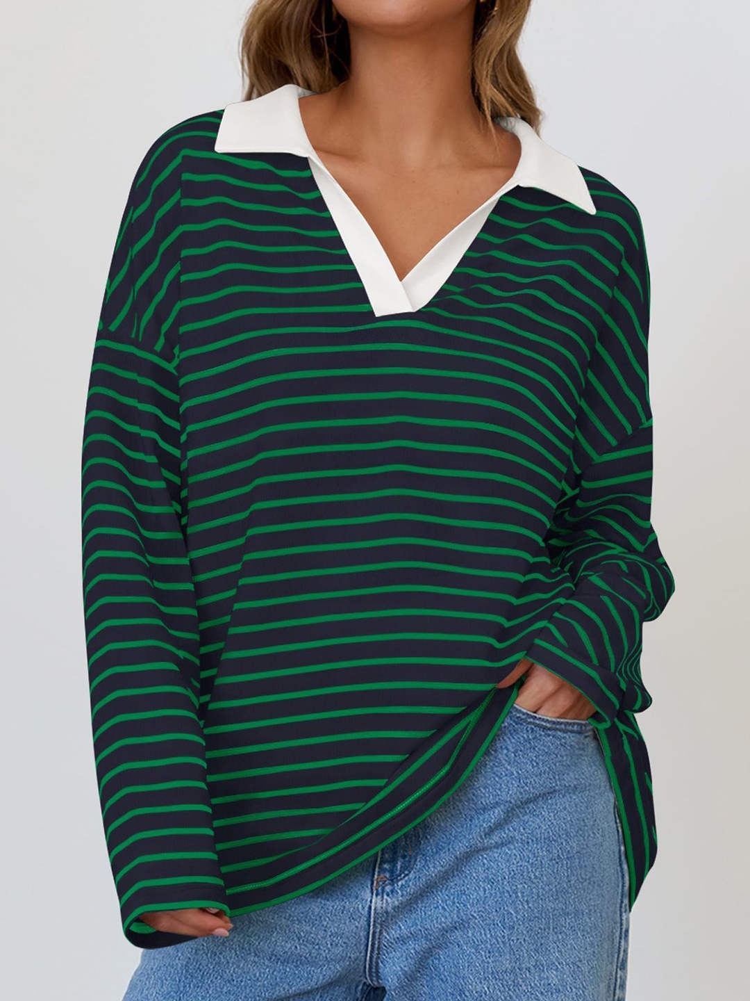 

StyleCast x Revolte Women Striped Sweatshirt, Olive