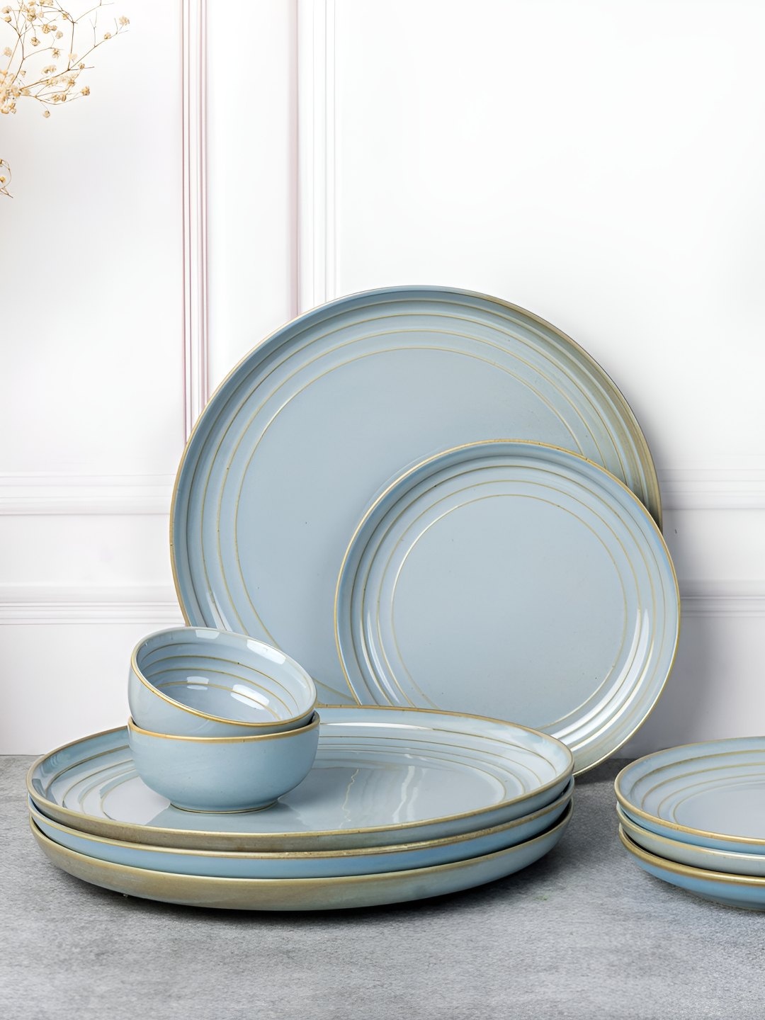 

BODHI HOUSE Blue 12-Pieces Porcelain Glossy Dinner Set