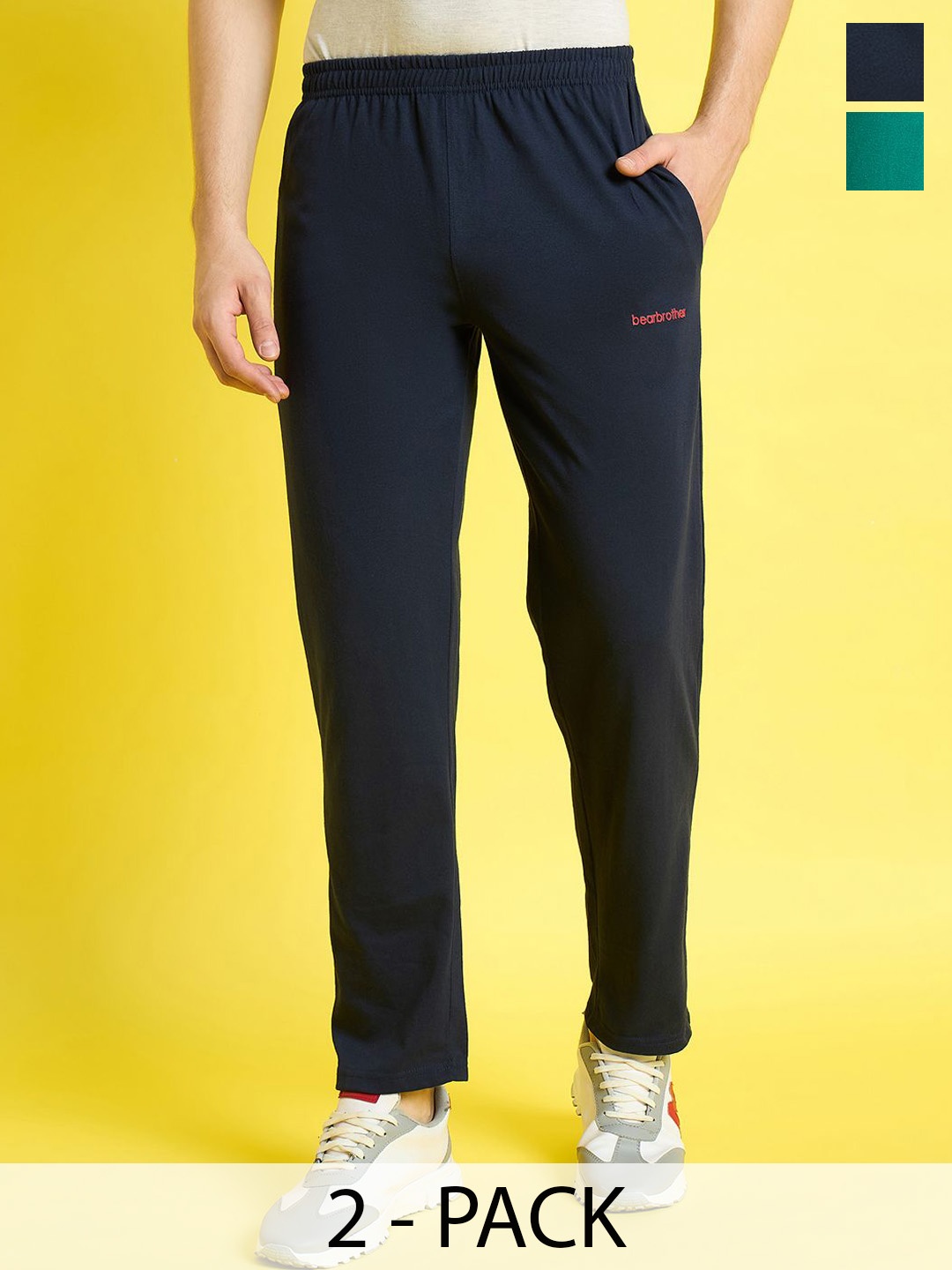 

bearbrother Men Pack Of 2 Mid-Rise Track Pants, Sea green
