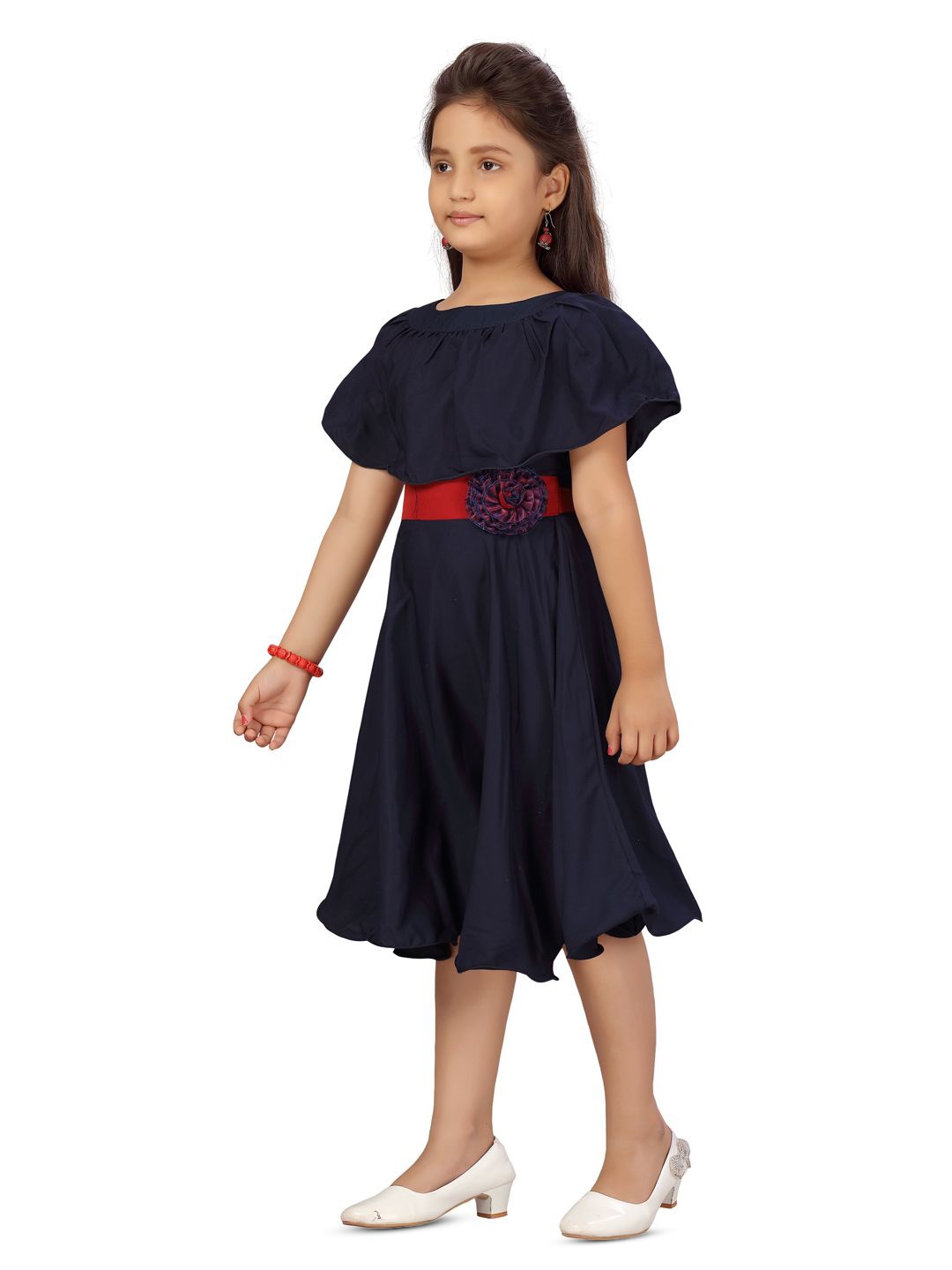 

BAESD Floral Cape Sleeve Fit & Flare Dress, Navy blue