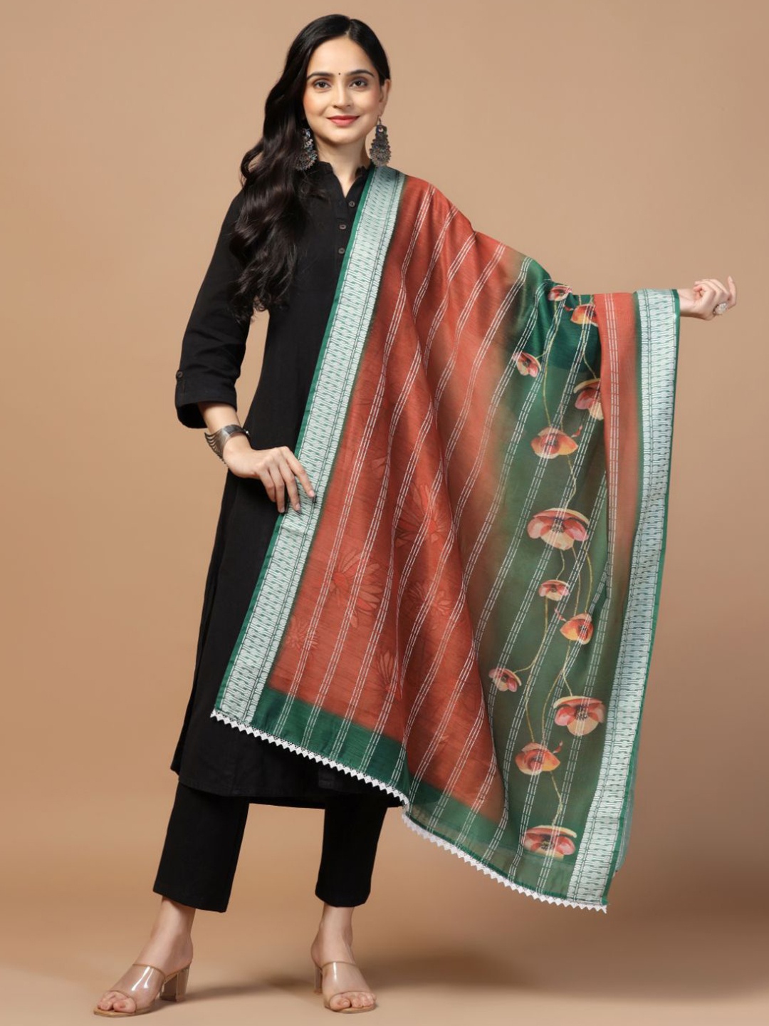 

Kaizen TEXO FAB Ethnic Motifs Printed Chanderi Dupatta, Green