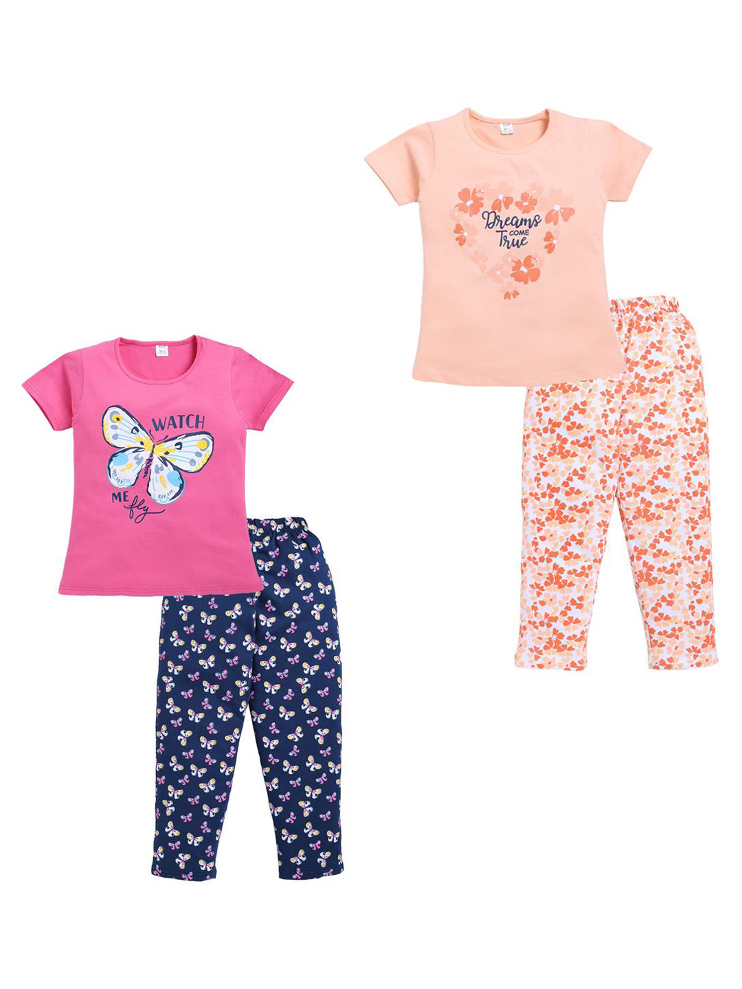 

Todd N Teen Girls Printed Night suit Pack of 2, Peach