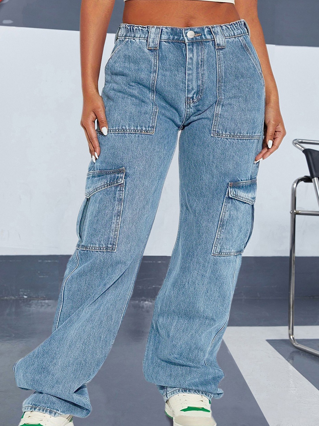 

LULU & SKY Women Plus Size Regular Fit Cargo Jeans, Blue