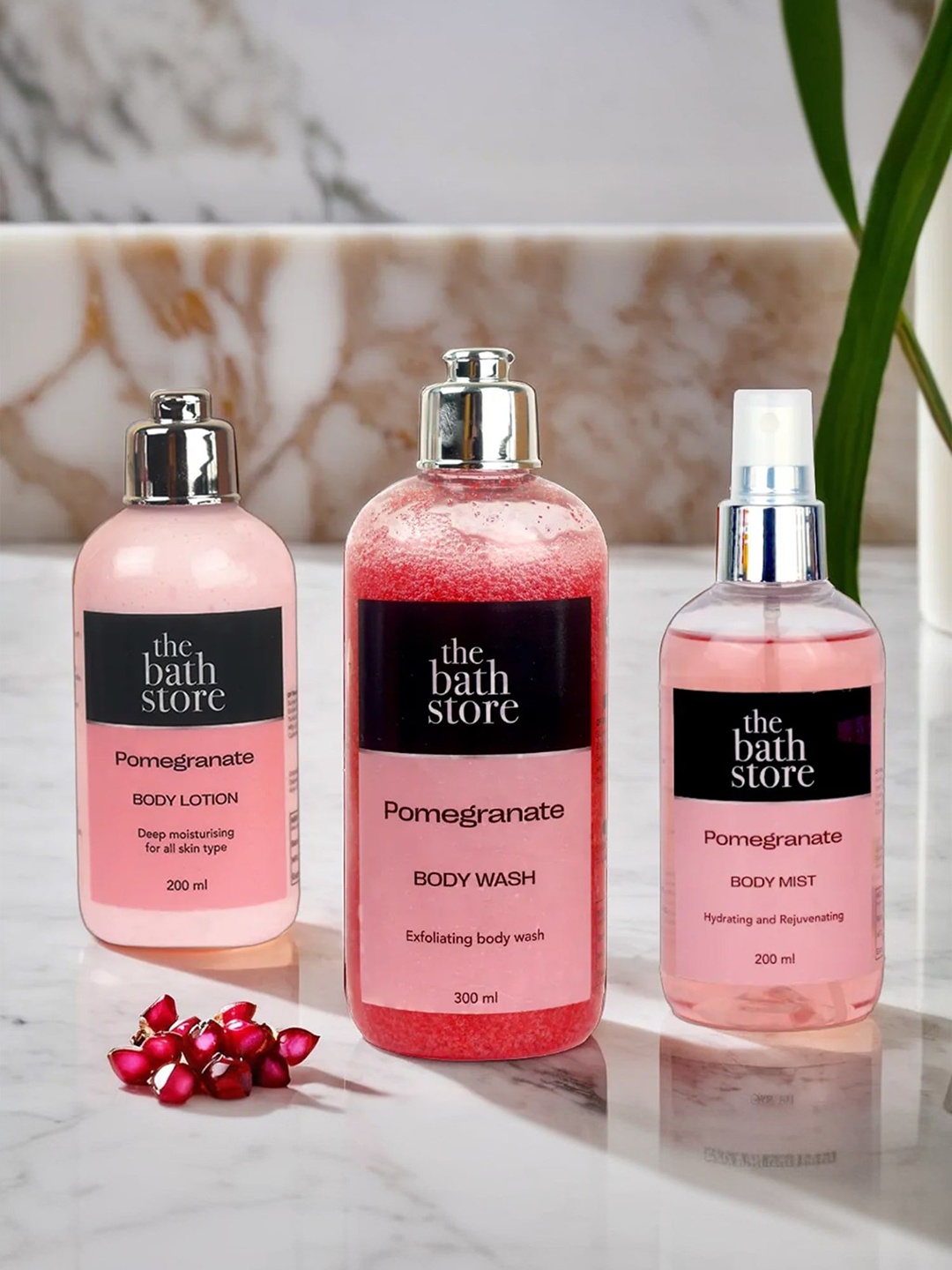 

The Bath Store Pomegranate Combo - Body Mist 200ml + Body Lotion 200ml + Body Wash 300ml, Pink