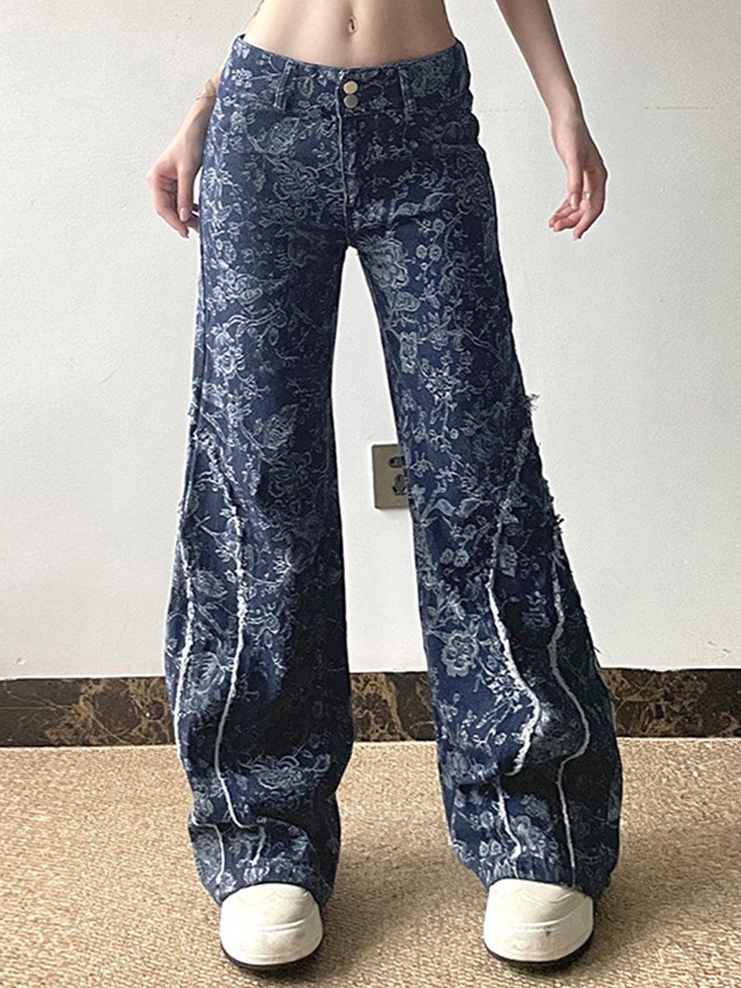 

LULU & SKY Women Flared Mid-Rise Printed Cotton Jeans, Blue