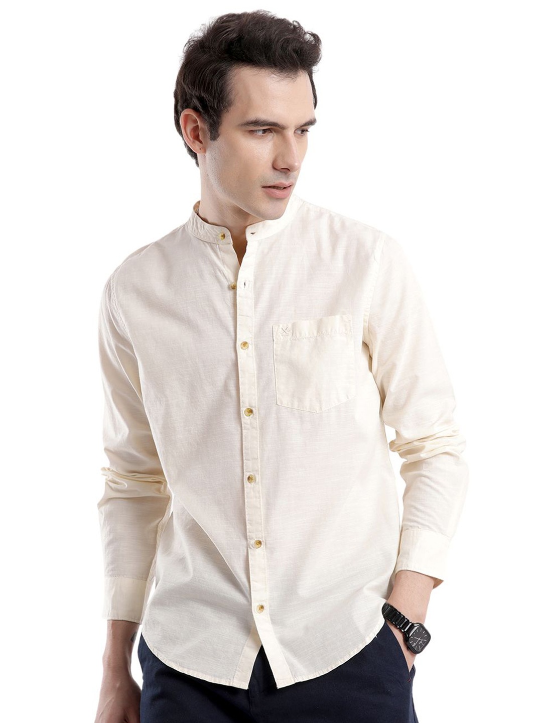 

WROGN Men Custom Opaque Casual Shirt, Beige