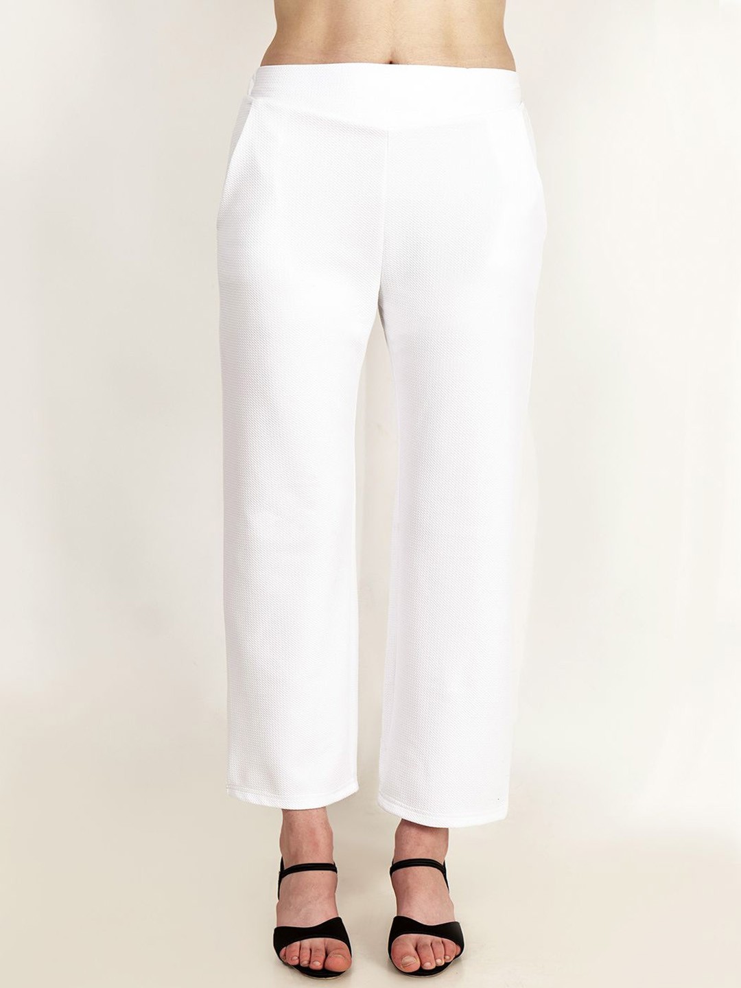 

Frolic Rolic V Belt Polyester Parallel Ankle Length Trouser, White
