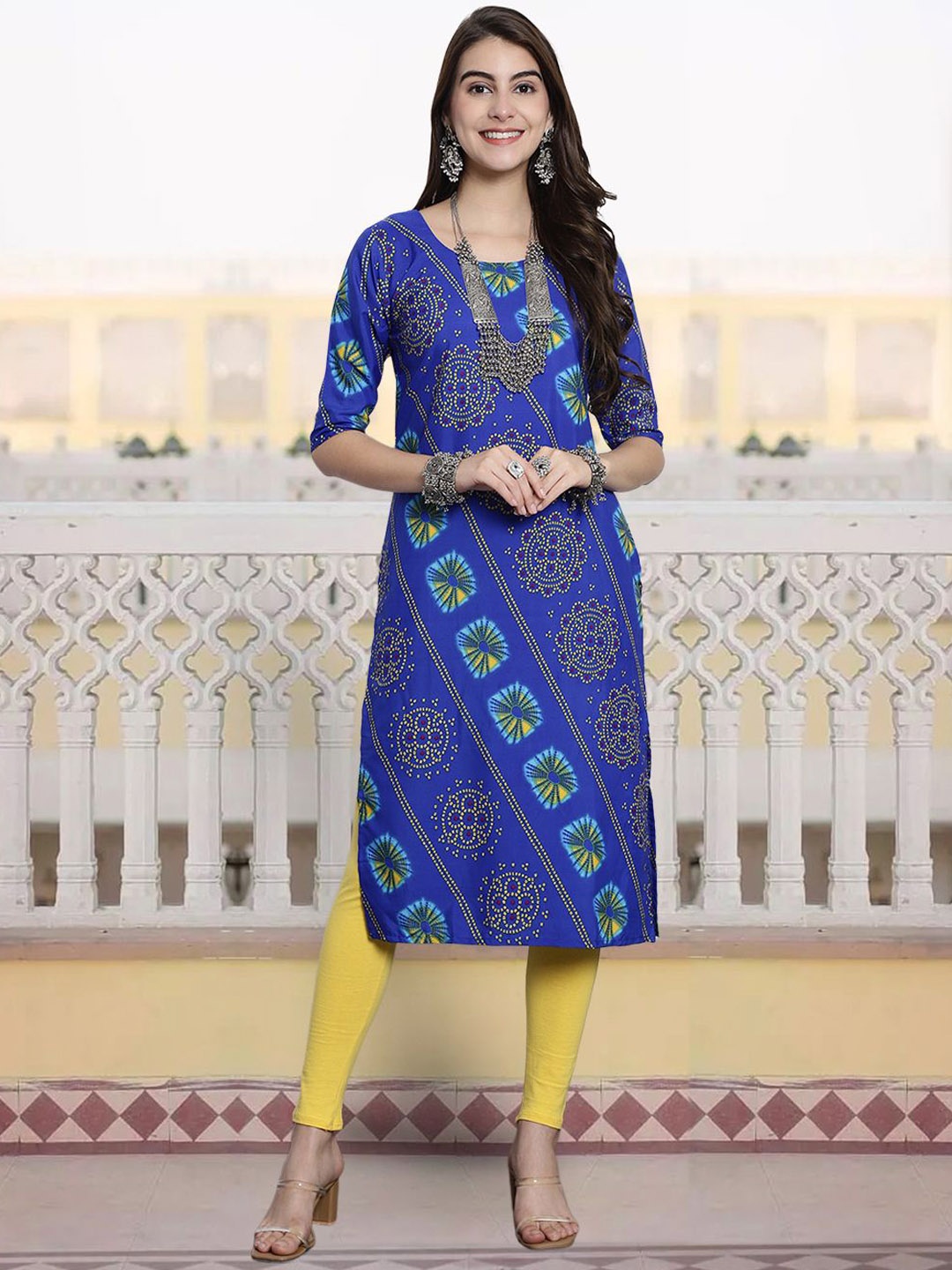 

7Threads Women Printed Flared Sleeves Sequinned Floral Crepe Kurta, Multi