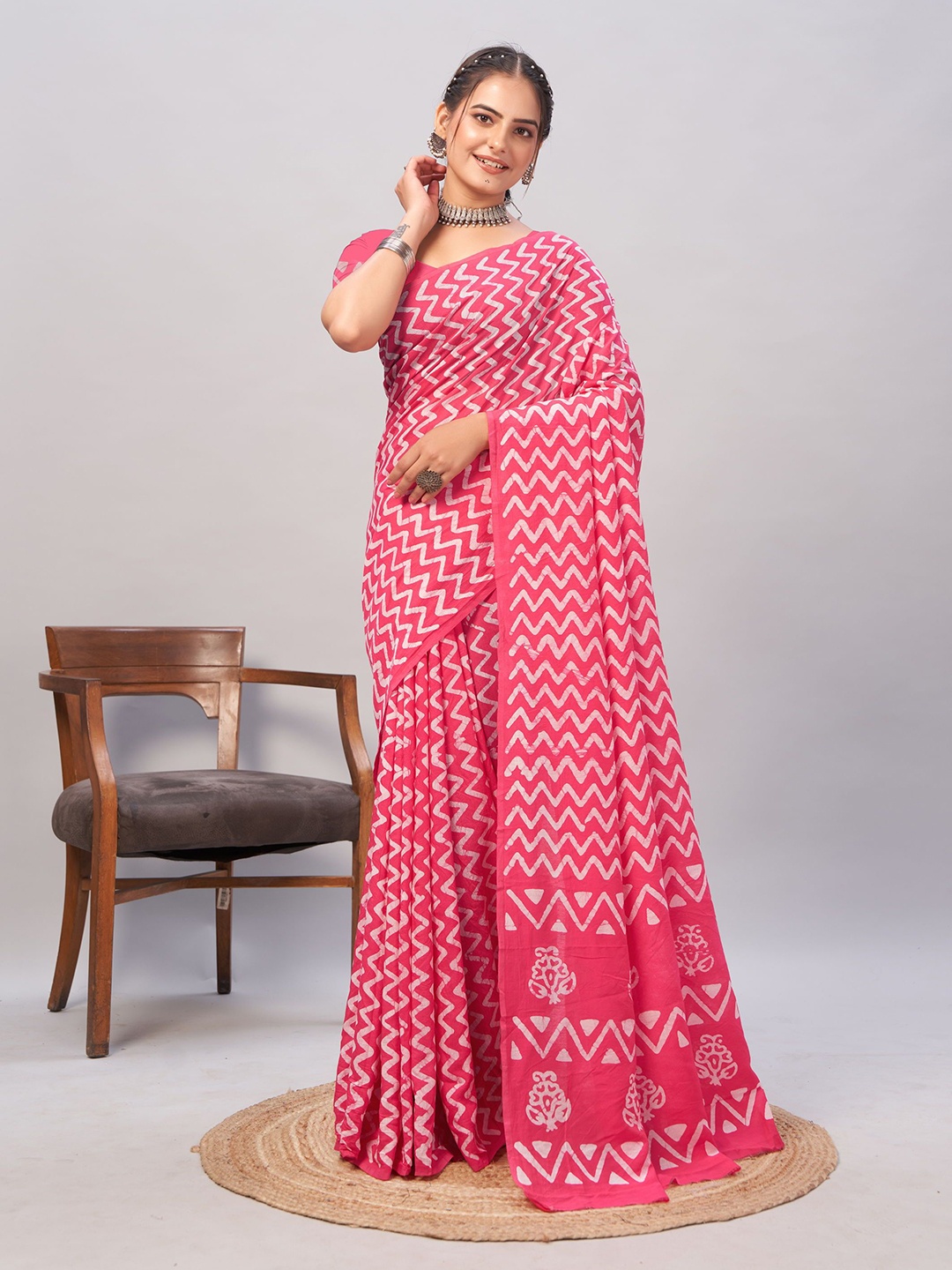 

DIVASTRI Pure Cotton Jamdani Saree, Pink