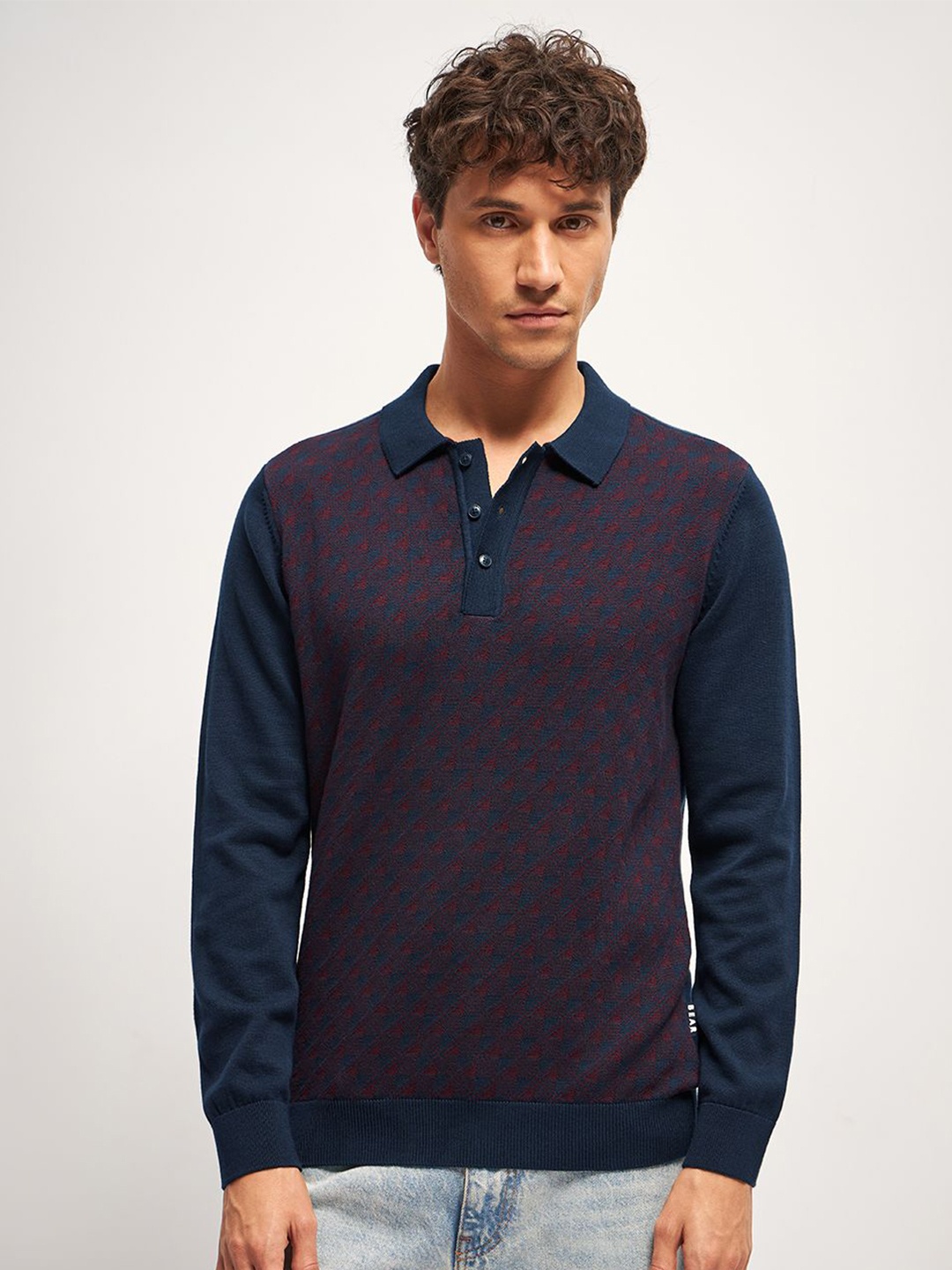 

THE BEAR HOUSE Men Self Design Regular Fit Polo Collar T Shirt, Blue