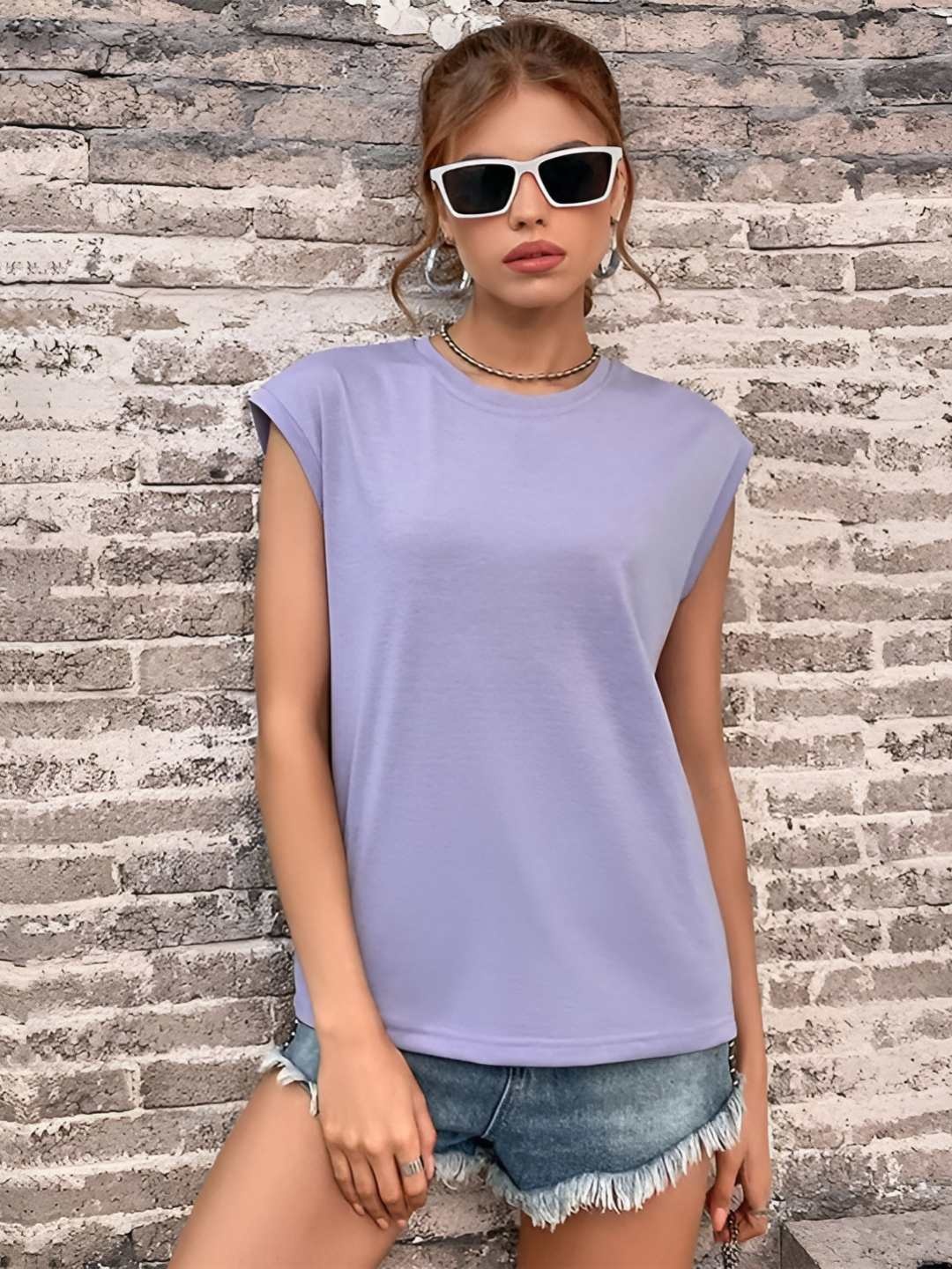 

HERE&NOW Women Striped Extended Sleeves Raw Edge T-shirt, Purple