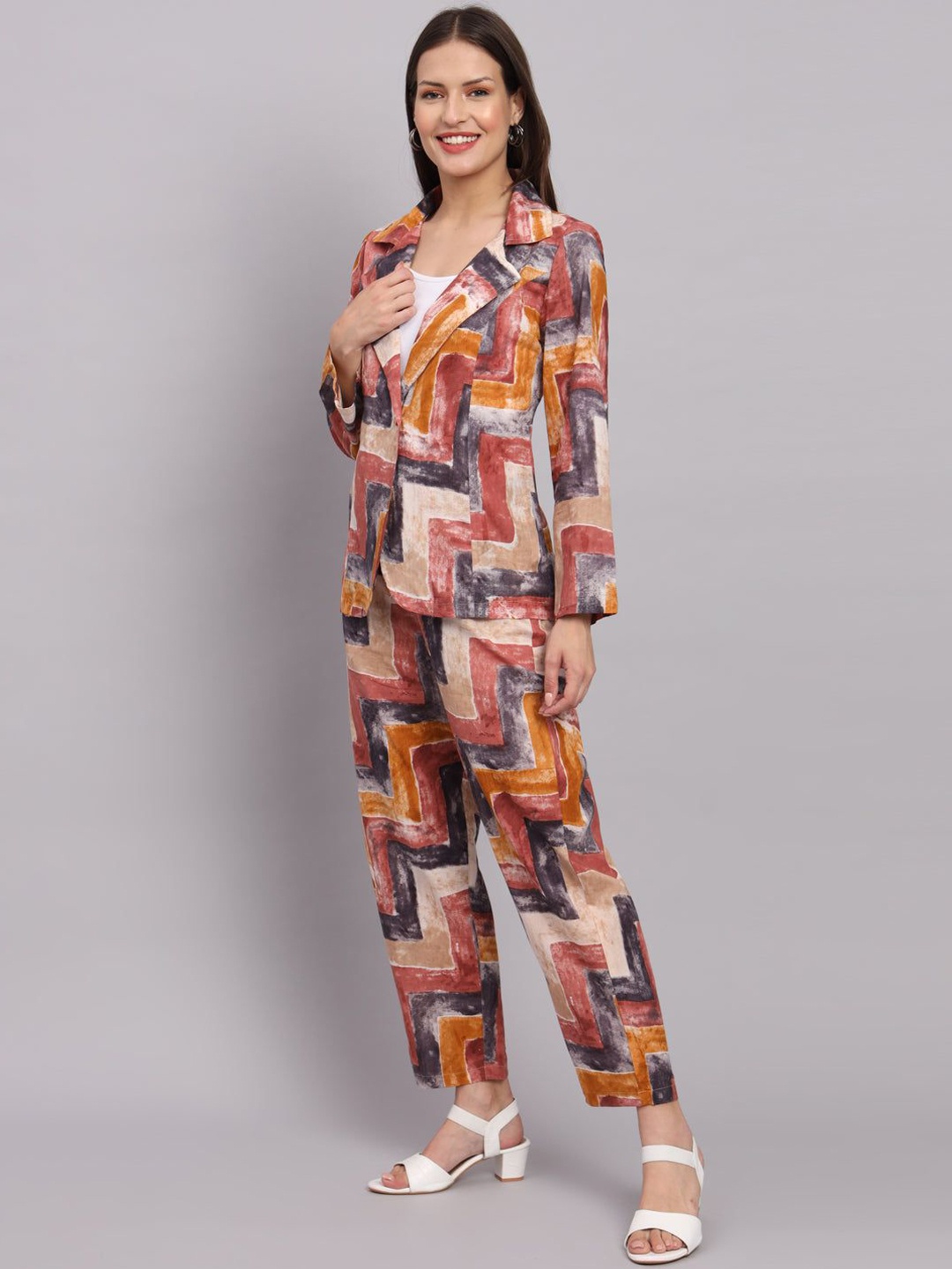 

KALINI Printed Blazer & Trousers Co-Ord Set, Grey