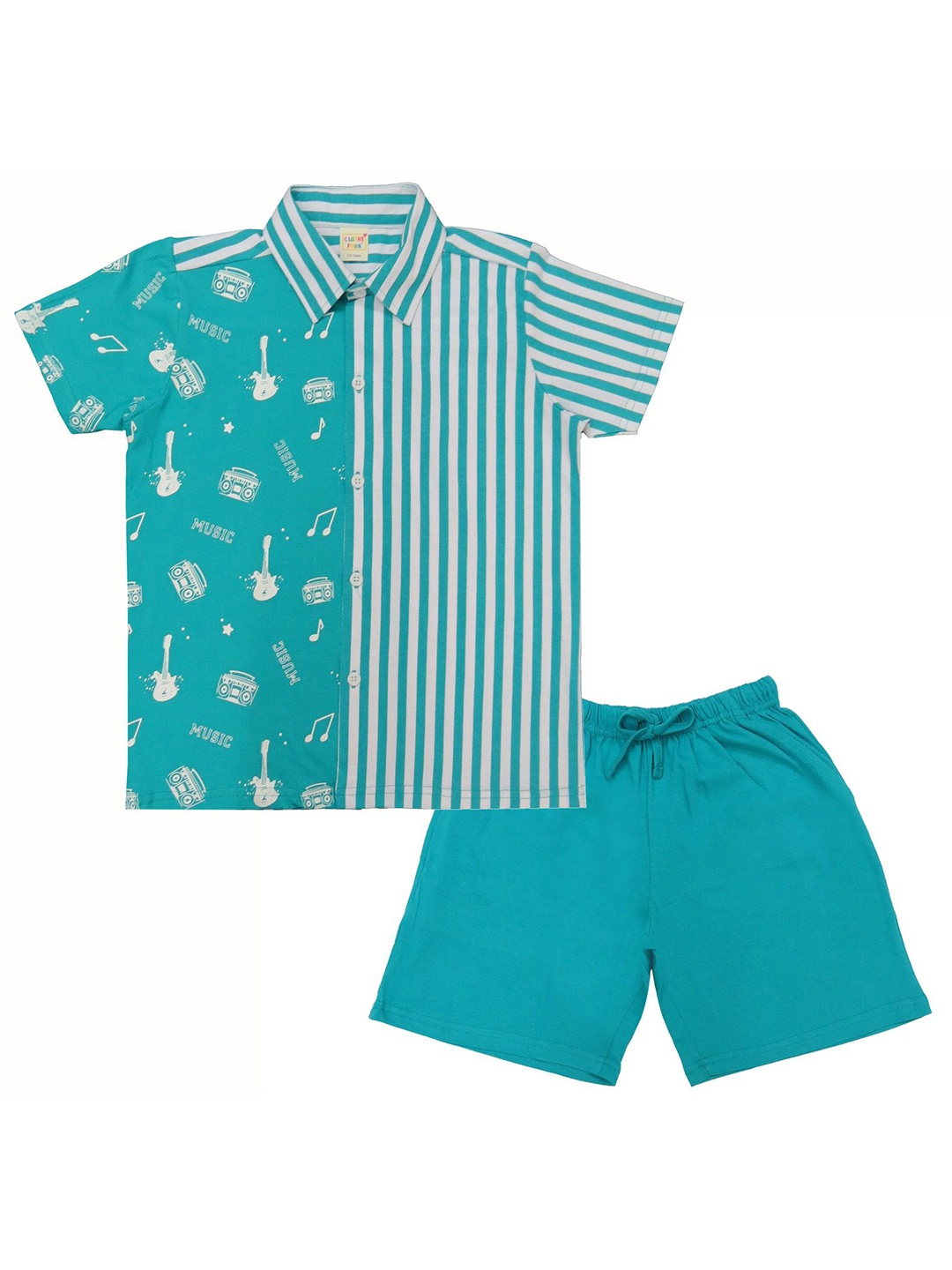 

Clothe Funn Boys Striped Shirt with Shorts, Sea green