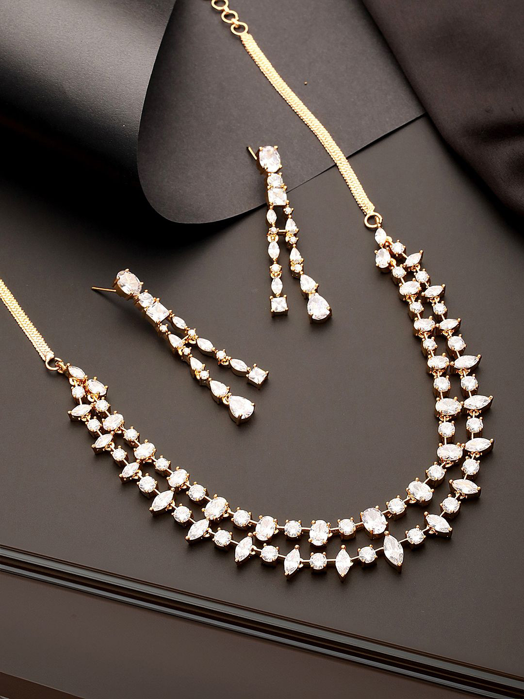 

Saraf RS Jewellery Gold-Plated AD-Studded Jewellery Set