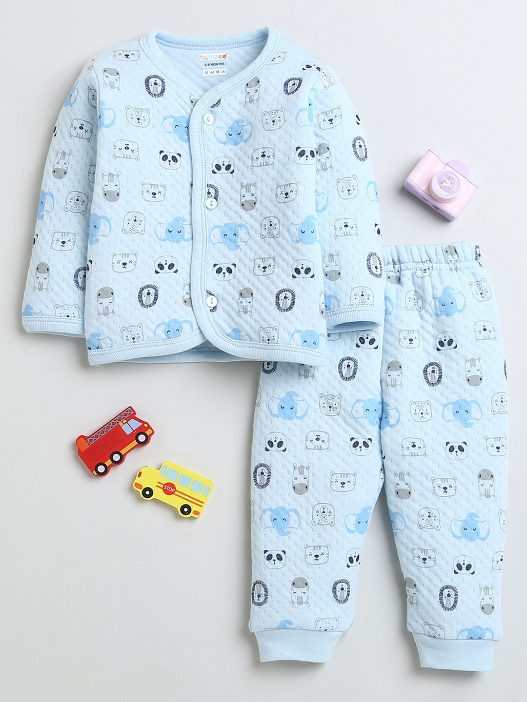 

BUMZEE Boys Printed Shirt with Pyjamas, Blue