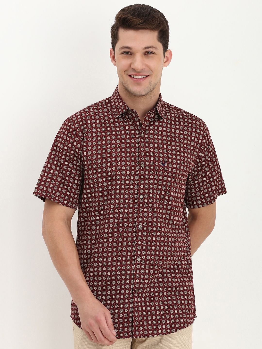 

Allen Solly Men Slim Fit Opaque Printed Casual Shirt, Brown