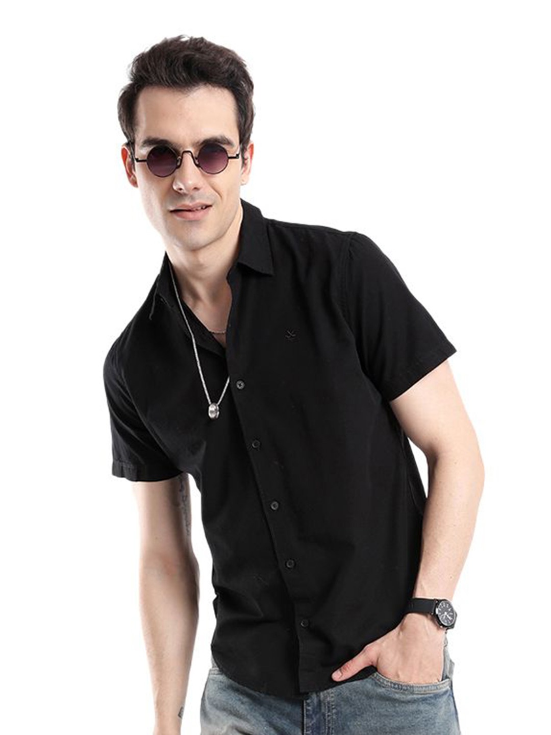 

WROGN Men Custom Opaque Casual Shirt, Black