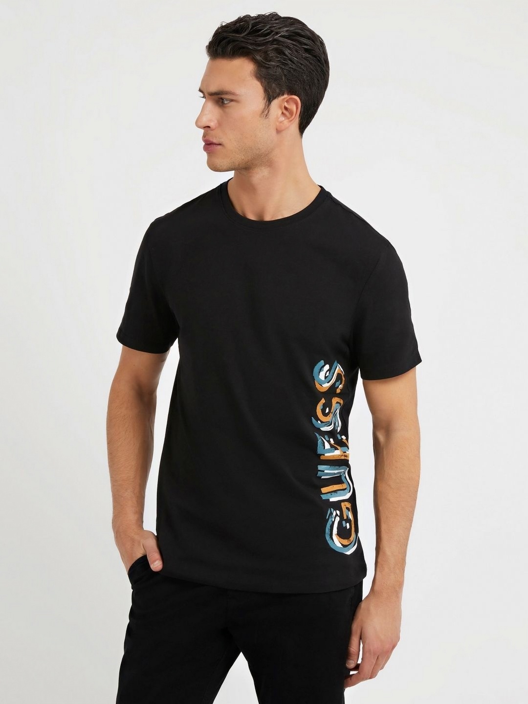 

GUESS Men V-Neck Pockets T-shirt, Black