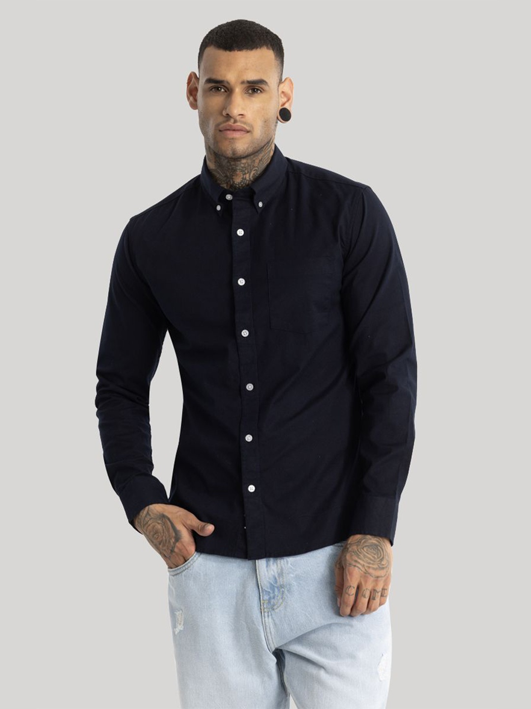 

Snitch Men Smart Slim Fit Opaque Casual Shirt, Navy blue