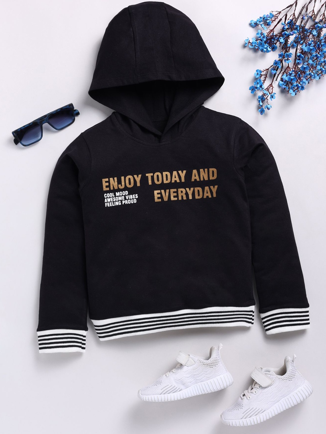 

MIMINO Boys Typography Printed Sweatshirt, Black