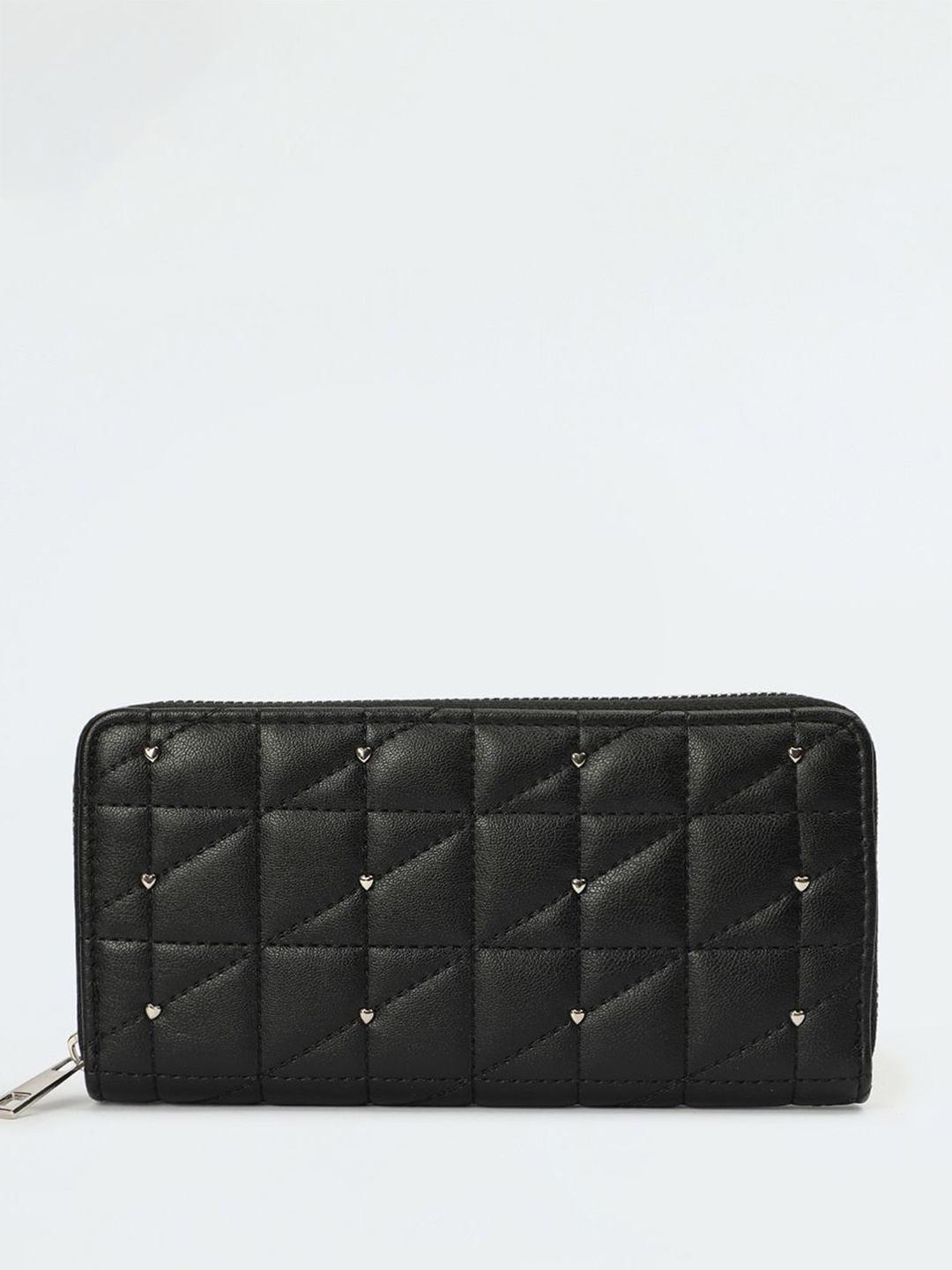 

max Women Geometric PU Zip Around Wallet, Black