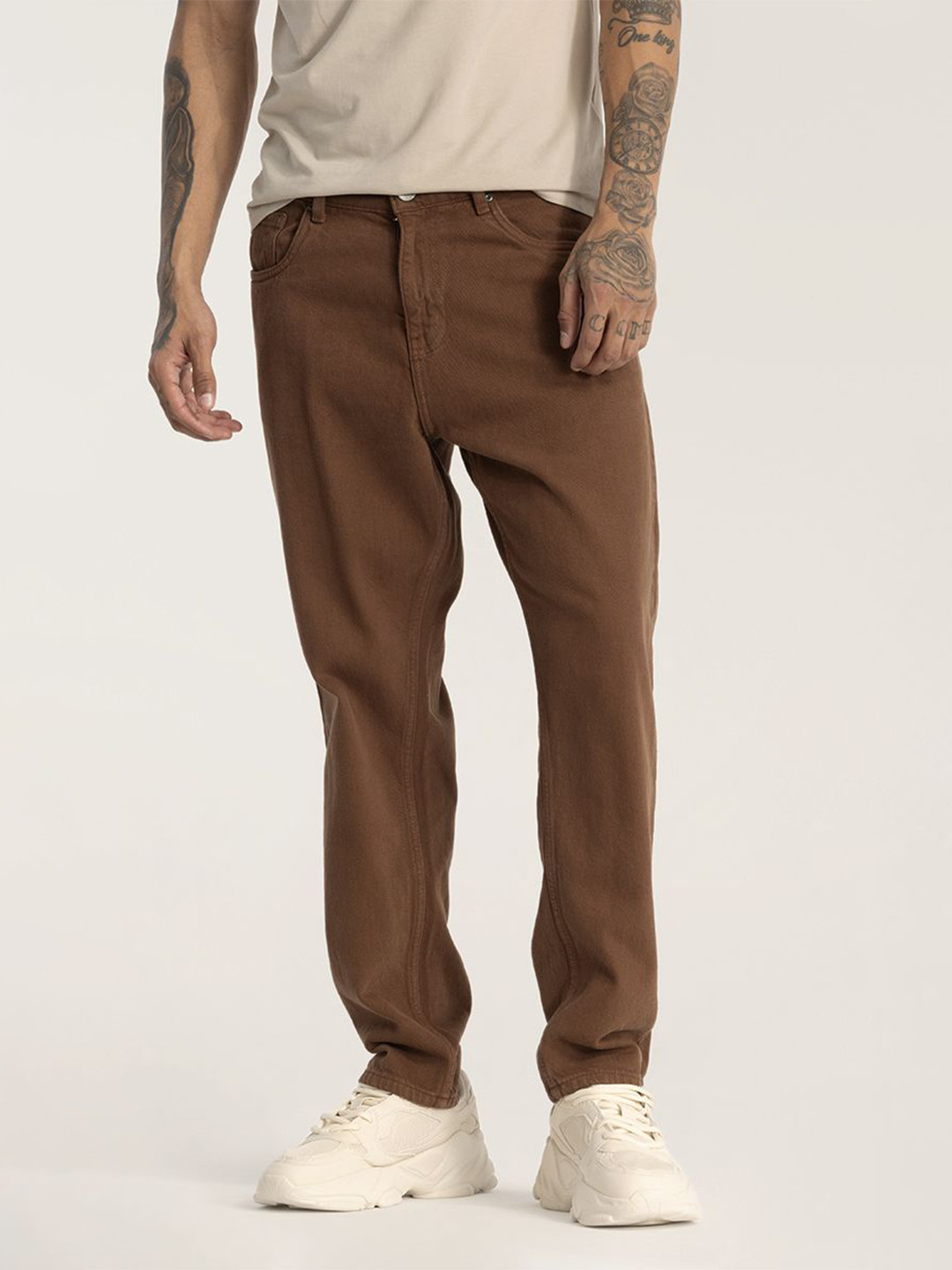 

Snitch Men Mid-Rise Loose Relaxed Fit Stretchable Jeans, Brown