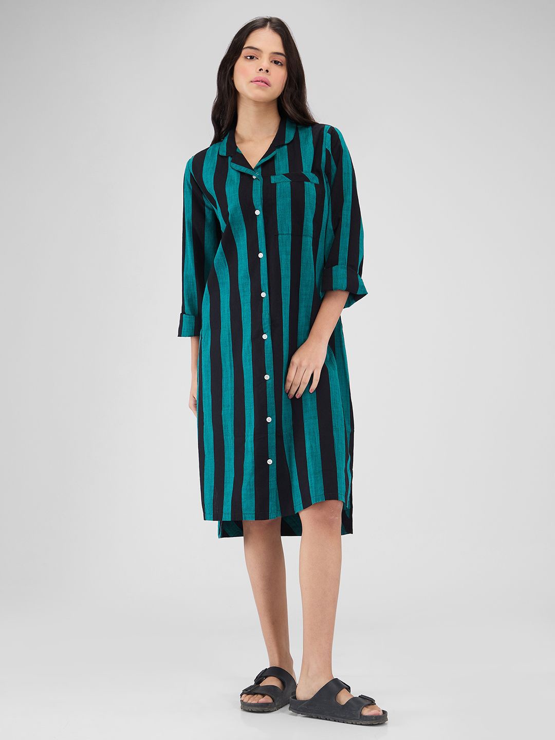 

Mystere Paris Striped Pure Cotton Shirt Dress, Green