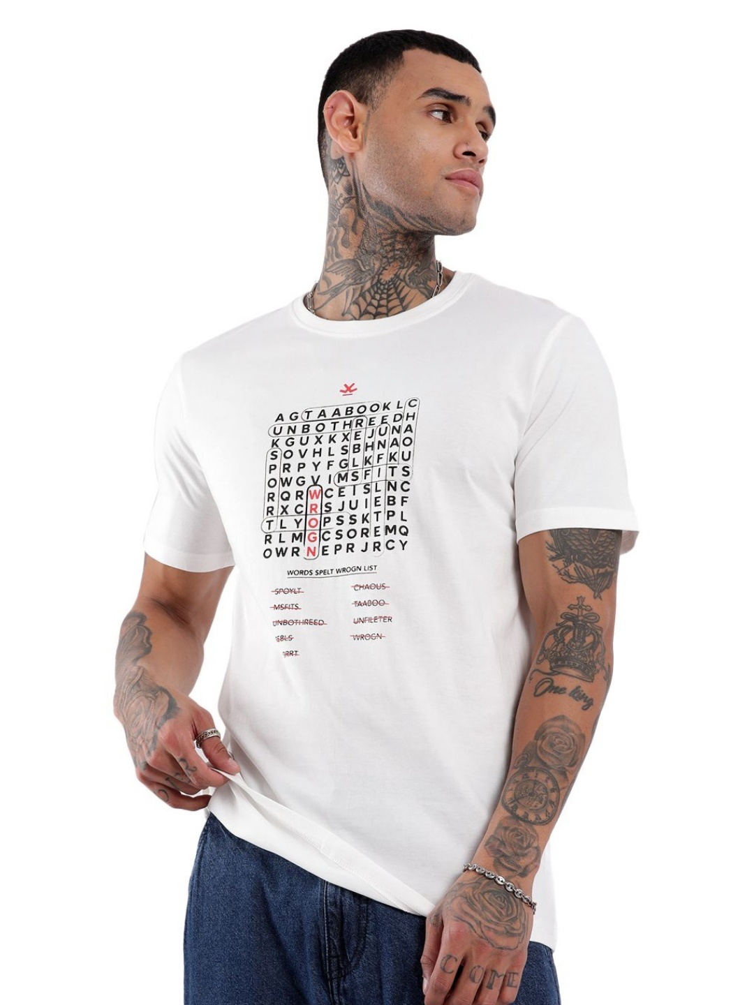 

WROGN Crossword Typography Printed Slim Fit Cotton T-shirt, White